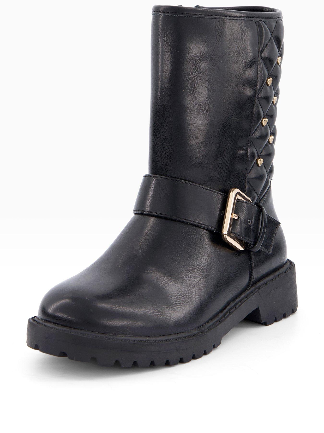 Image 2 of 7 of The Very Collection Girls Heart Stud Quilted Biker Boot - Black