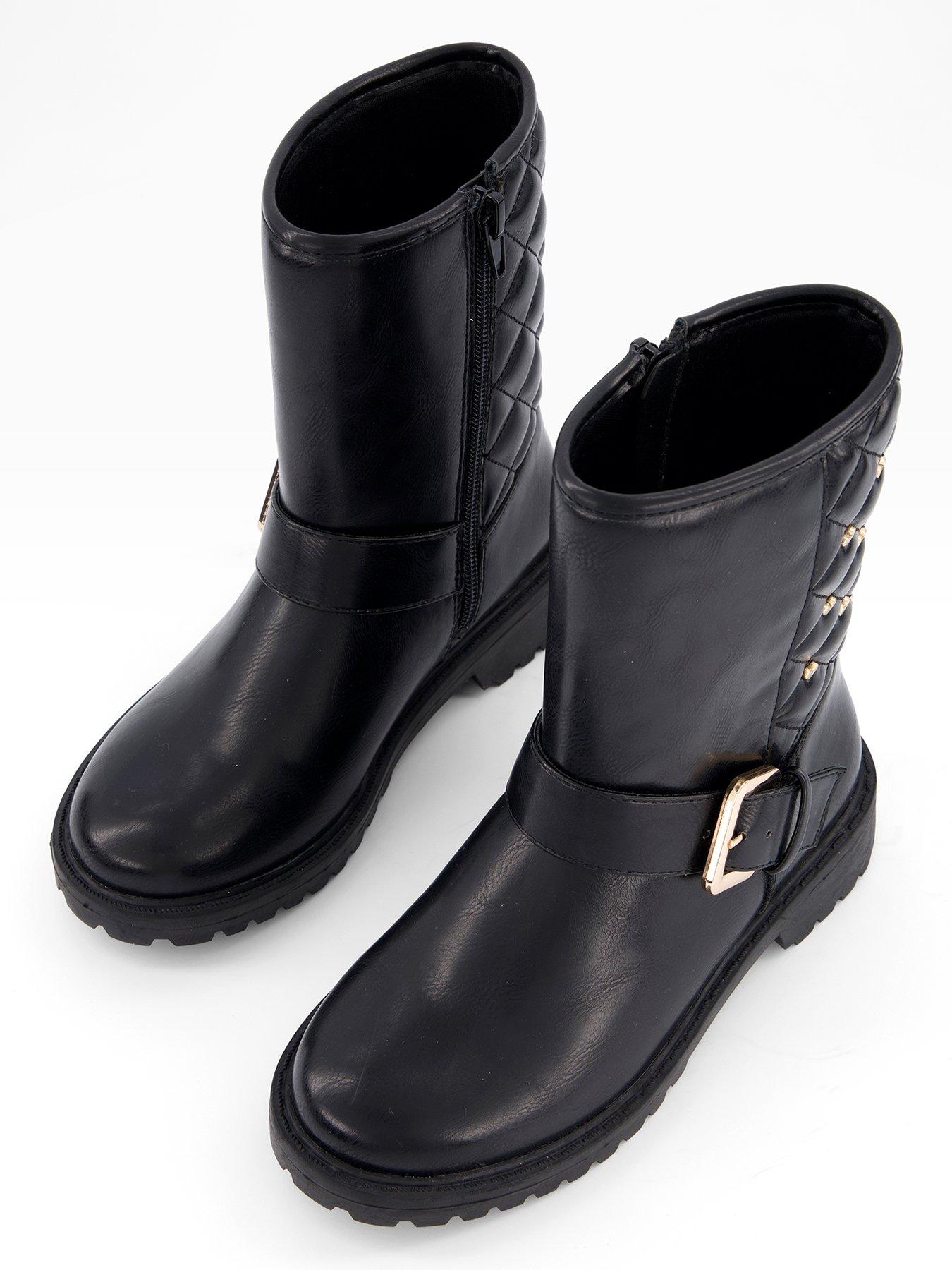 Image 3 of 7 of The Very Collection Girls Heart Stud Quilted Biker Boot - Black