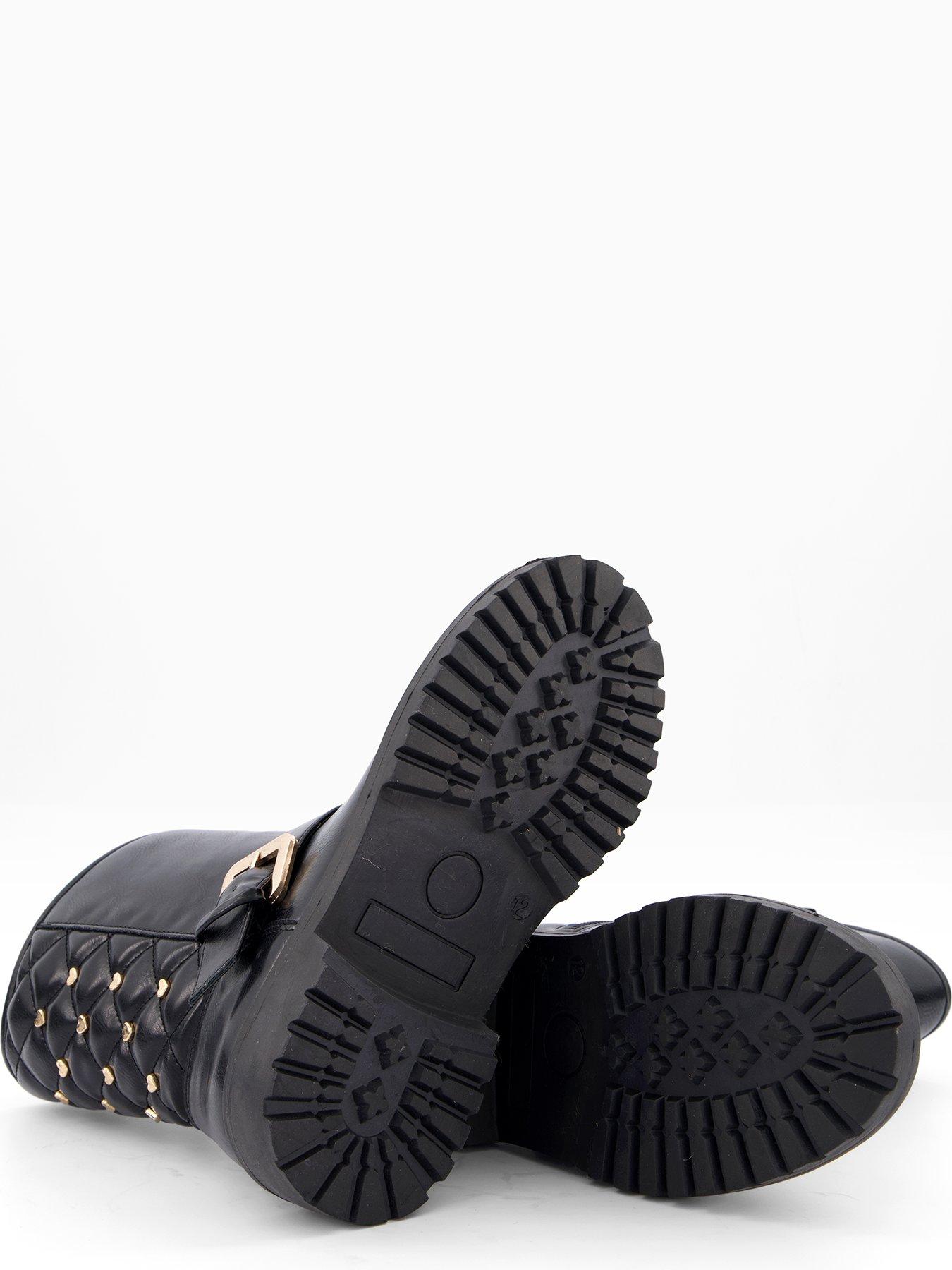 Image 4 of 7 of The Very Collection Girls Heart Stud Quilted Biker Boot - Black