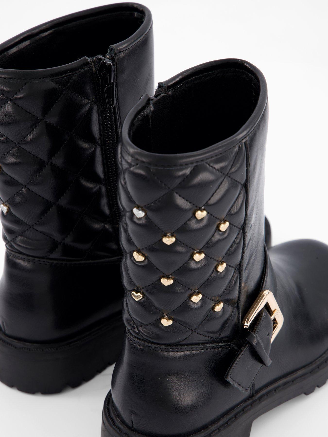 Image 5 of 7 of The Very Collection Girls Heart Stud Quilted Biker Boot - Black
