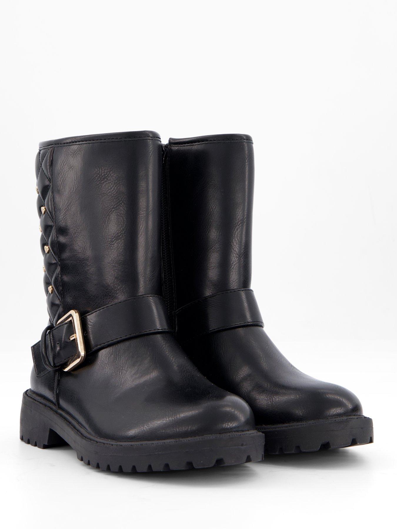 Image 6 of 7 of The Very Collection Girls Heart Stud Quilted Biker Boot - Black