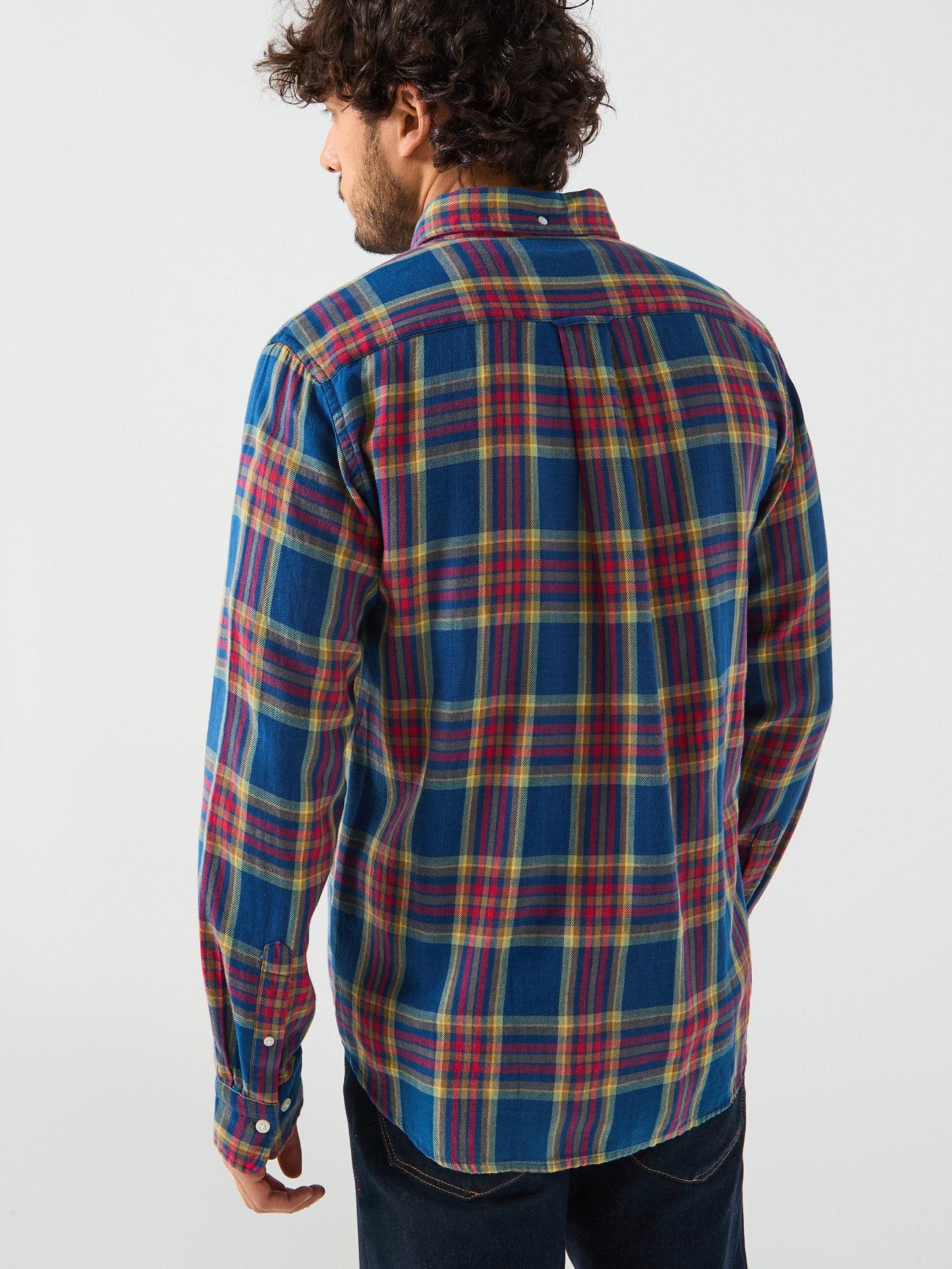 Image 2 of 6 of GANT Regular Fit Indigo Twill Long Sleeve Check Shirt - Navy