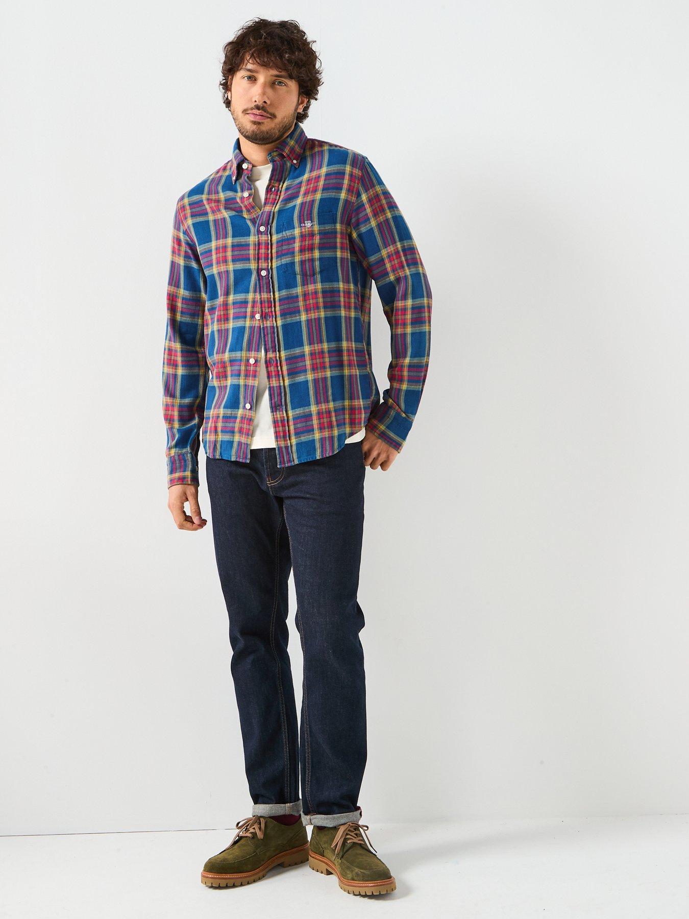 Image 3 of 6 of GANT Regular Fit Indigo Twill Long Sleeve Check Shirt - Navy