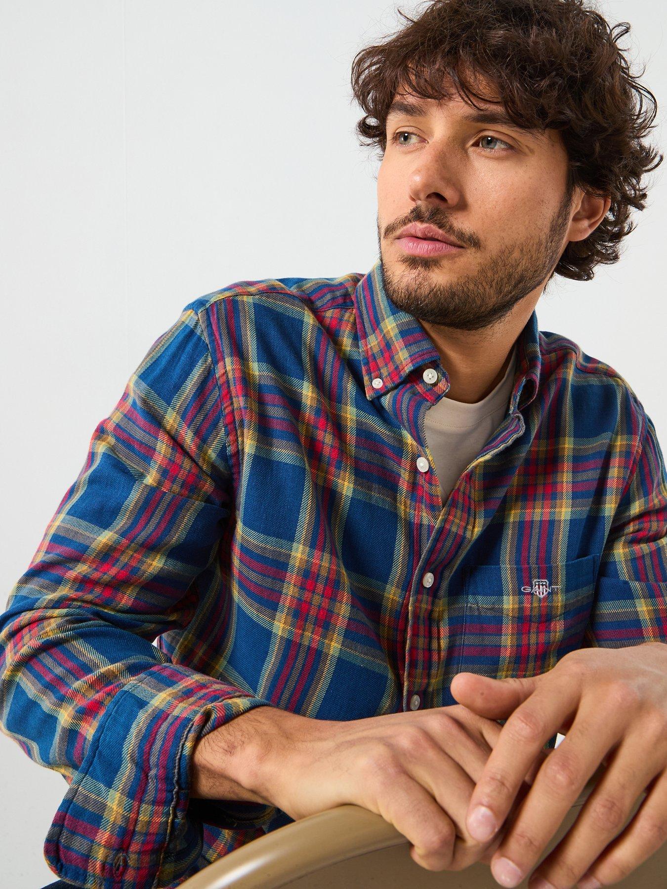 Image 4 of 6 of GANT Regular Fit Indigo Twill Long Sleeve Check Shirt - Navy