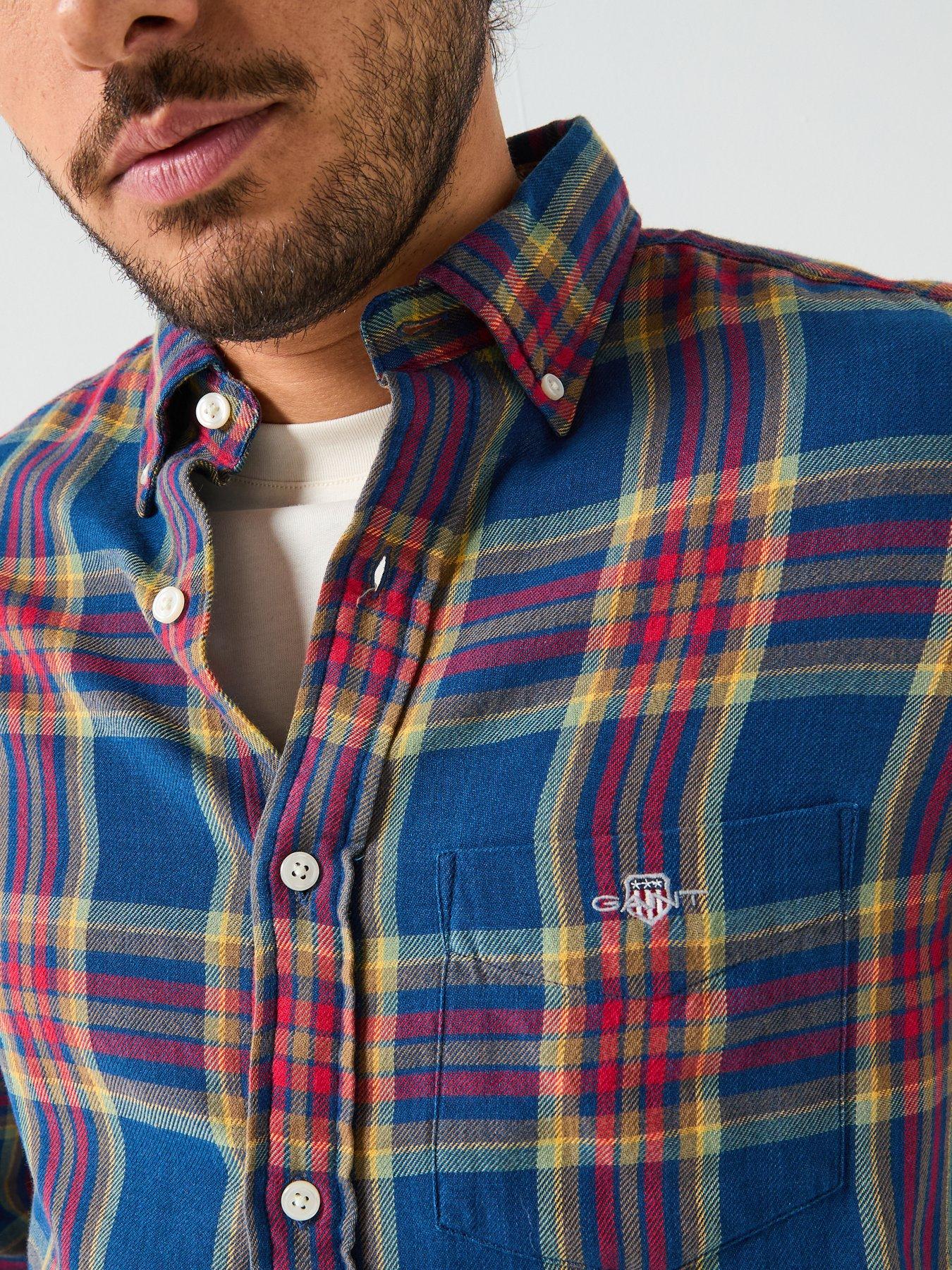 Image 6 of 6 of GANT Regular Fit Indigo Twill Long Sleeve Check Shirt - Navy