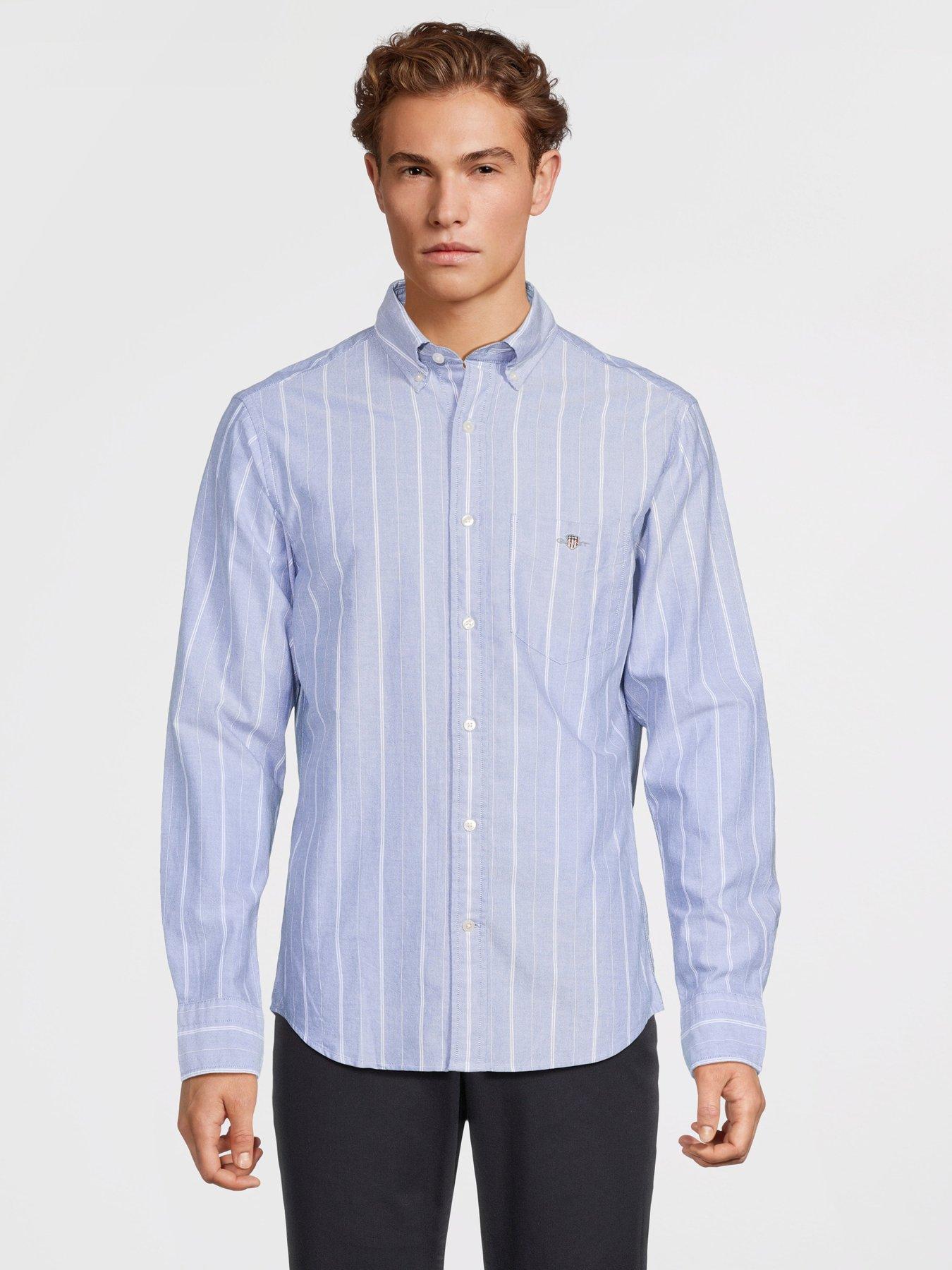 undefined Regular Fit Classic Striped Oxford Long Sleeve Shirt - Blue