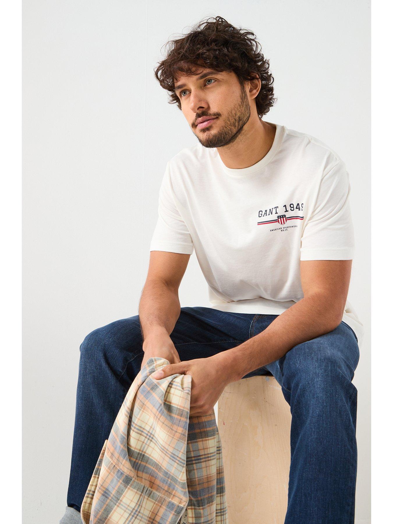 GANT Regular Fit Small Linear Chest Logo T-Shirt - Beige