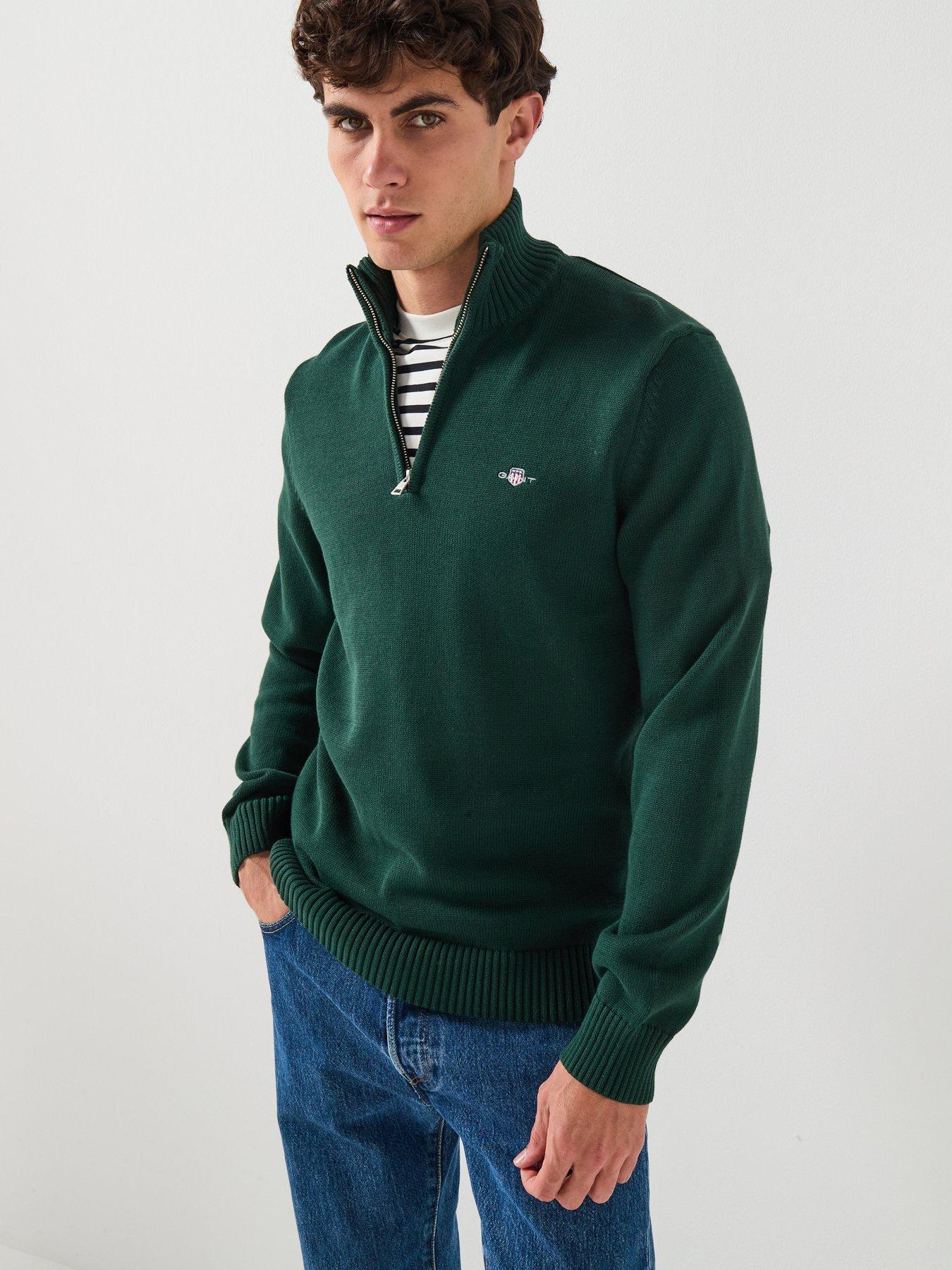 GANT Casual Cotton 1/4 Zip Knitted Jumper - Green