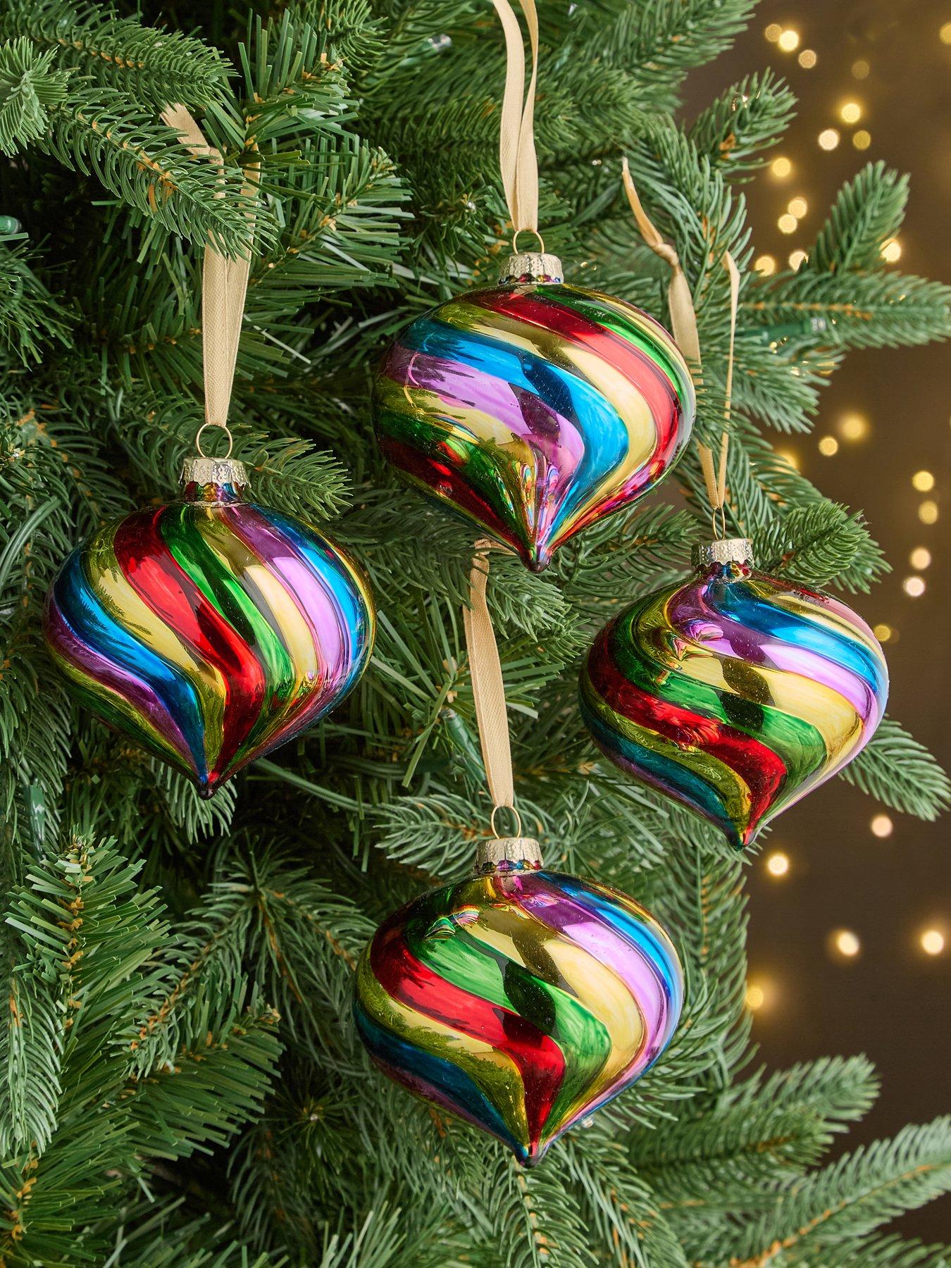 Festive Multicolour Glass Onion Christmas Tree Decorations - Pack of 4