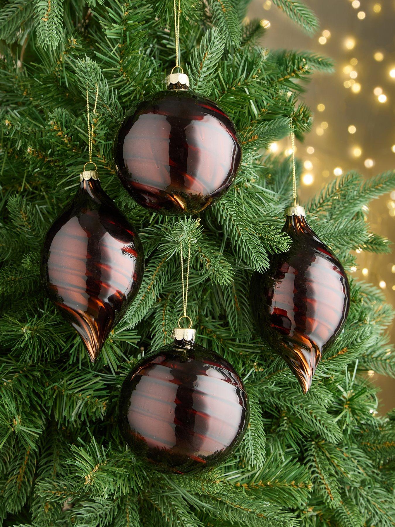 Festive !0 cm Brown Swirl Glass Baubles - Set of 4