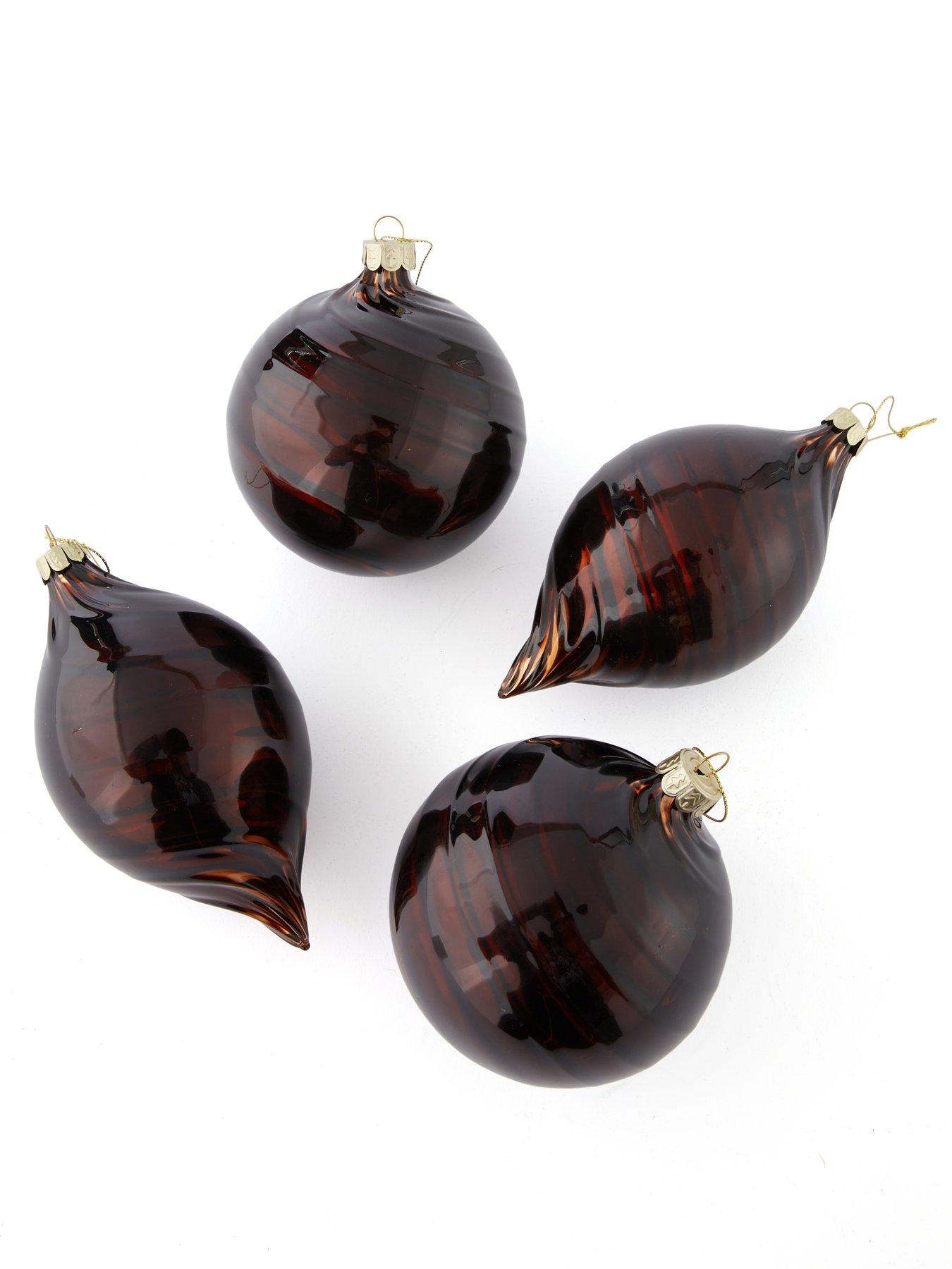Image 2 of 5 of Festive 10 cm Brown Swirl Glass Baubles - Set of 4