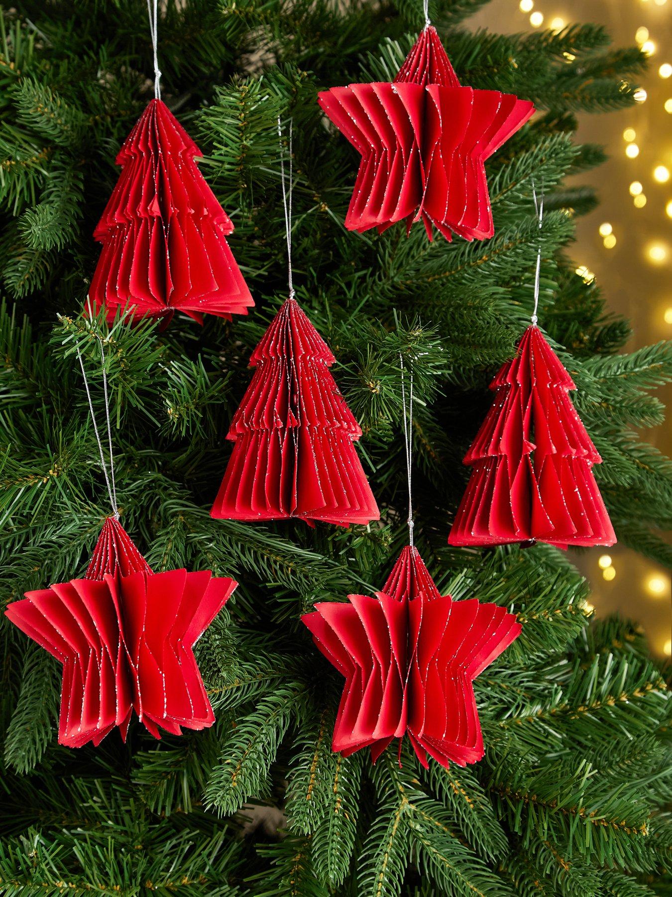 Festive 6 Pack Hanging Red Foldable Paper Star/Tree Christmas Hanging ...