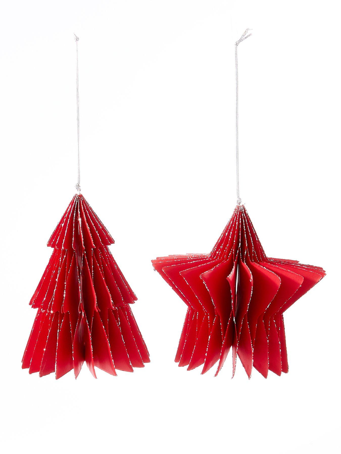 Festive 6 Pack Hanging Red Foldable Paper Star/Tree Christmas Hanging ...