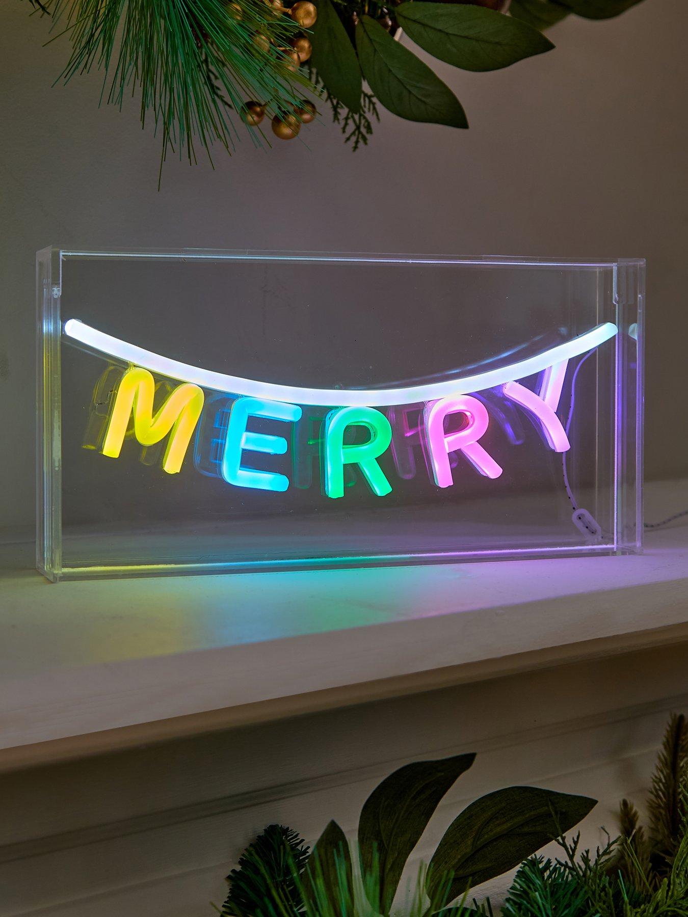 Festive 30 cm Neon Light Up Merry Sign Christmas Decoration