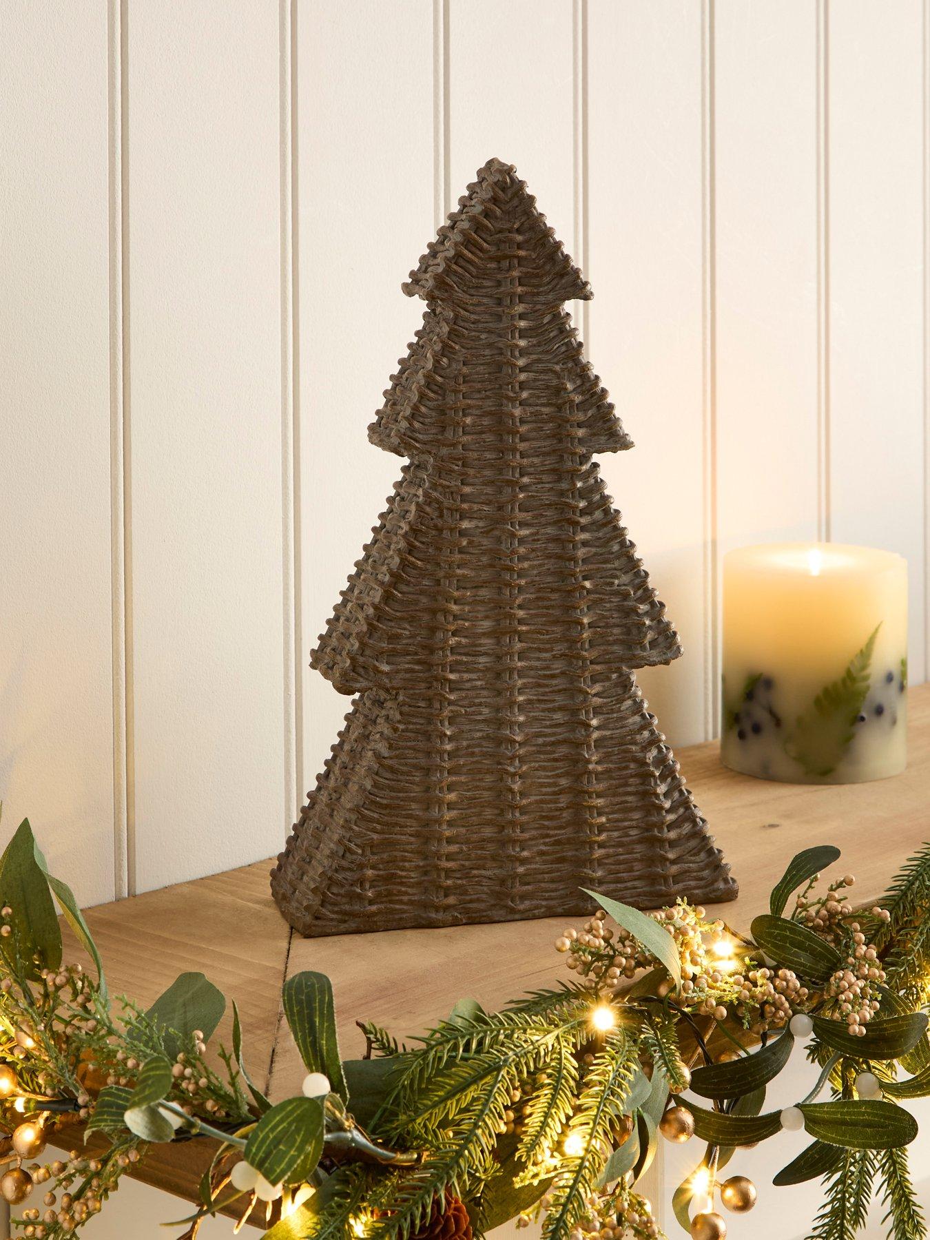 Festive 32cm Wicker Style Tabletop Tree Decoration