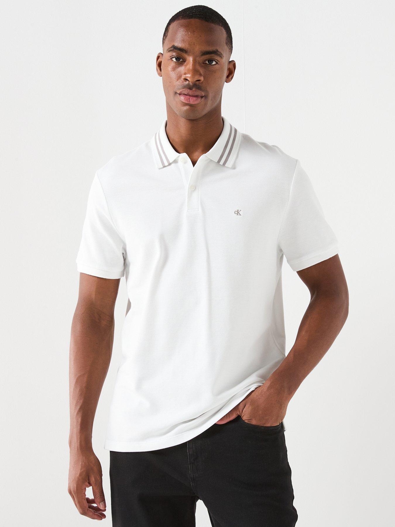 Calvin Klein Jeans: Monogram Tipped Slim Fit Polo Shirt - White