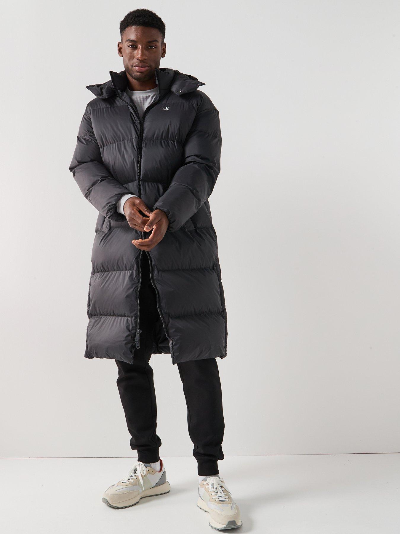 Image 3 of 6 of Calvin Klein Jeans Nylon Zip Off Hood Down Long Quilted Jacket - Black