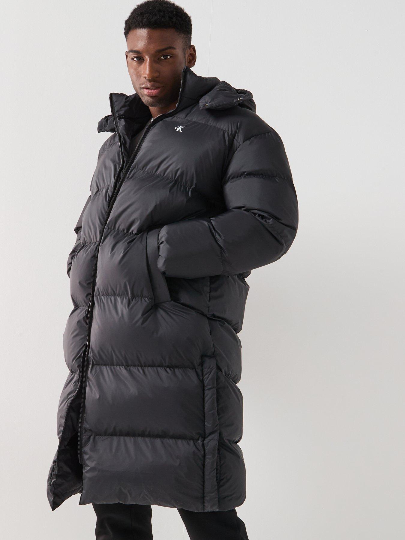 Image 4 of 6 of Calvin Klein Jeans Nylon Zip Off Hood Down Long Quilted Jacket - Black