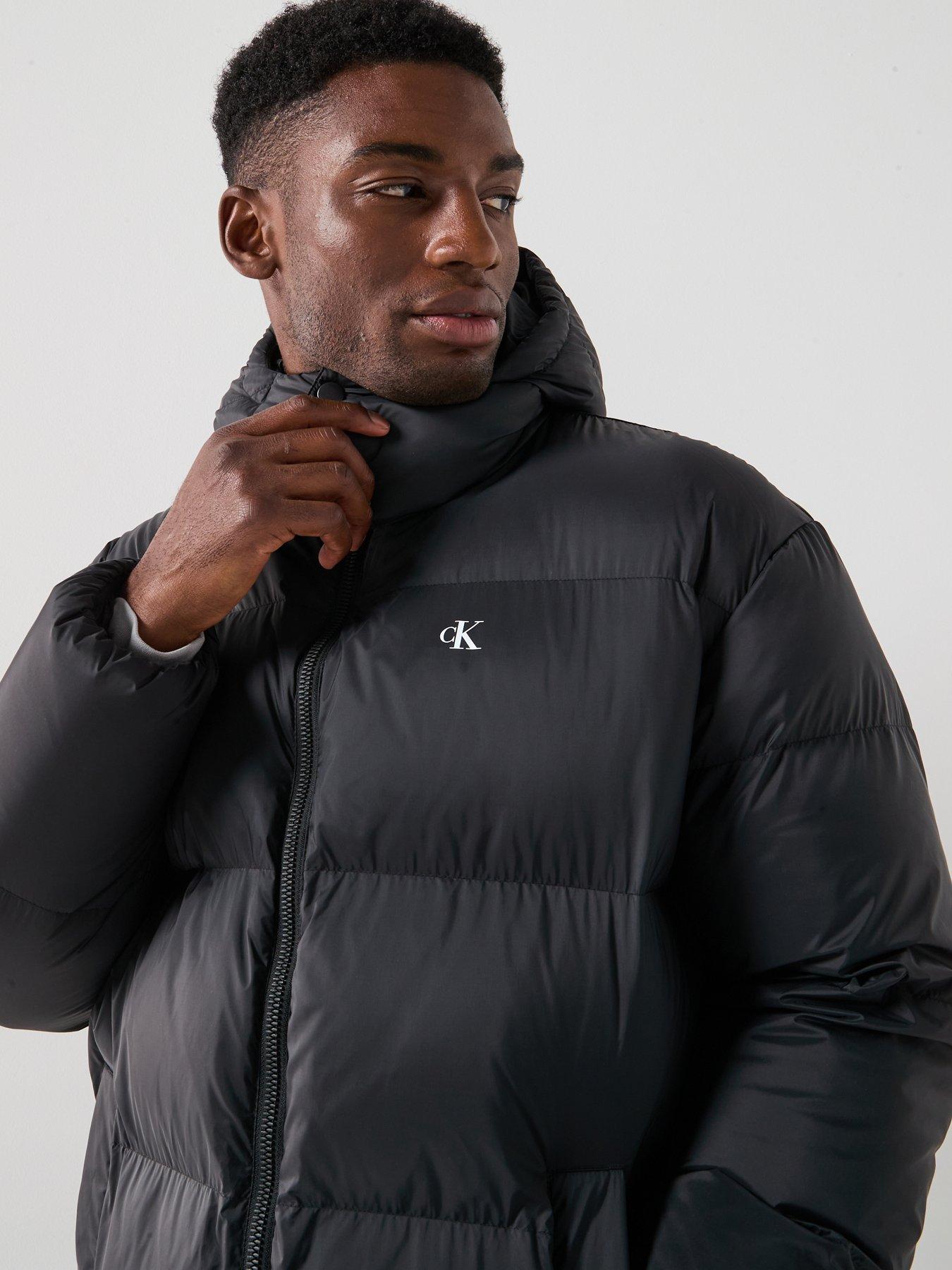 Image 5 of 6 of Calvin Klein Jeans Nylon Zip Off Hood Down Long Quilted Jacket - Black