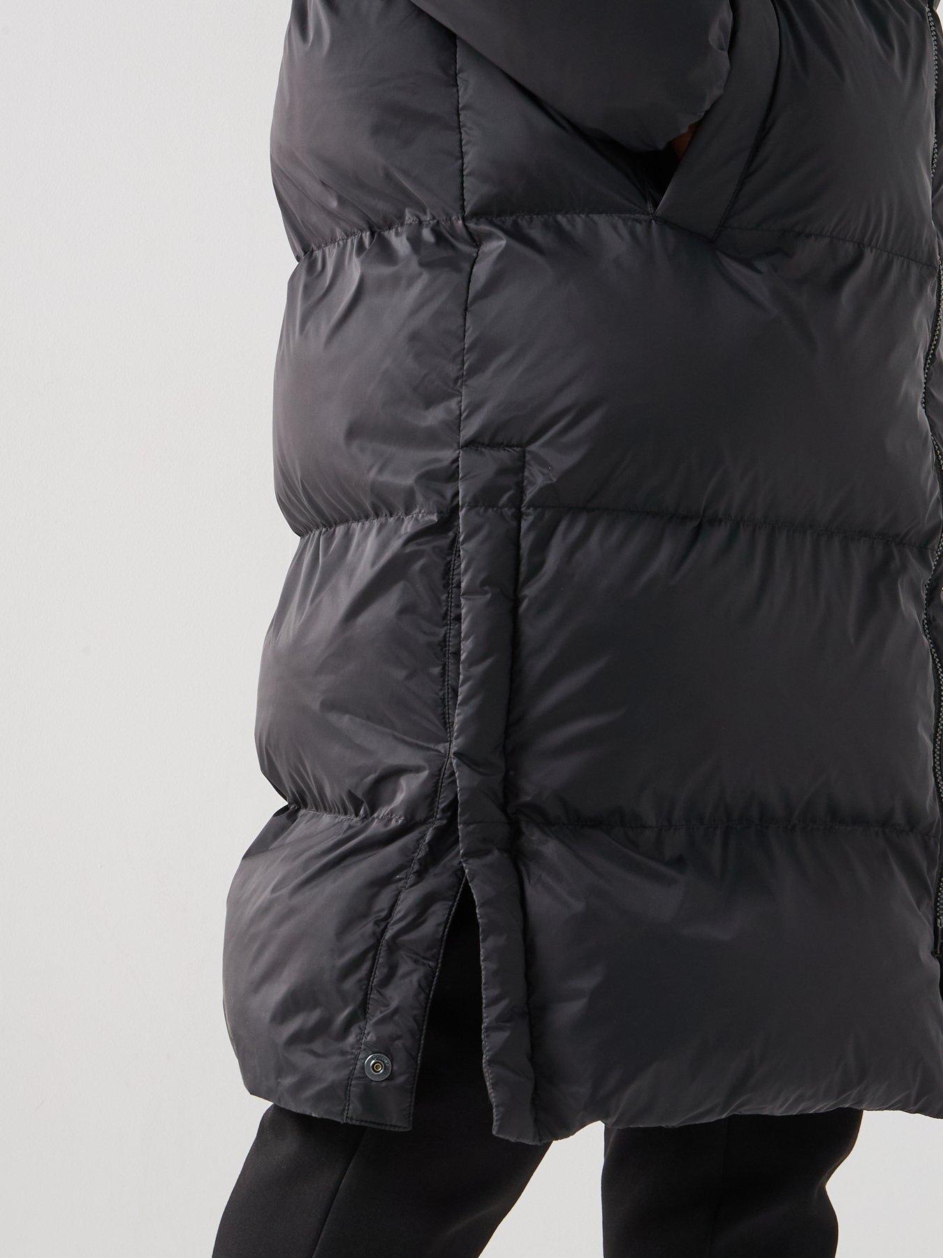 Image 6 of 6 of Calvin Klein Jeans Nylon Zip Off Hood Down Long Quilted Jacket - Black