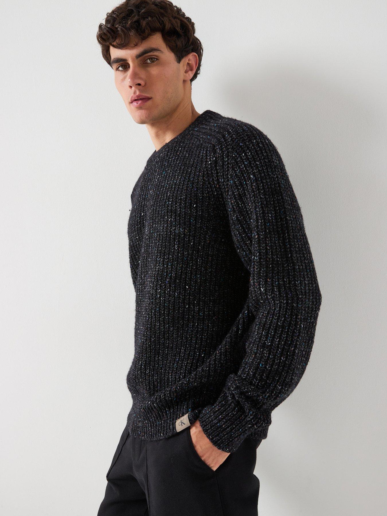 Image 1 of 6 of Calvin Klein Jeans Novelty Yarn Raglan Crew Knitted Jumper - Black