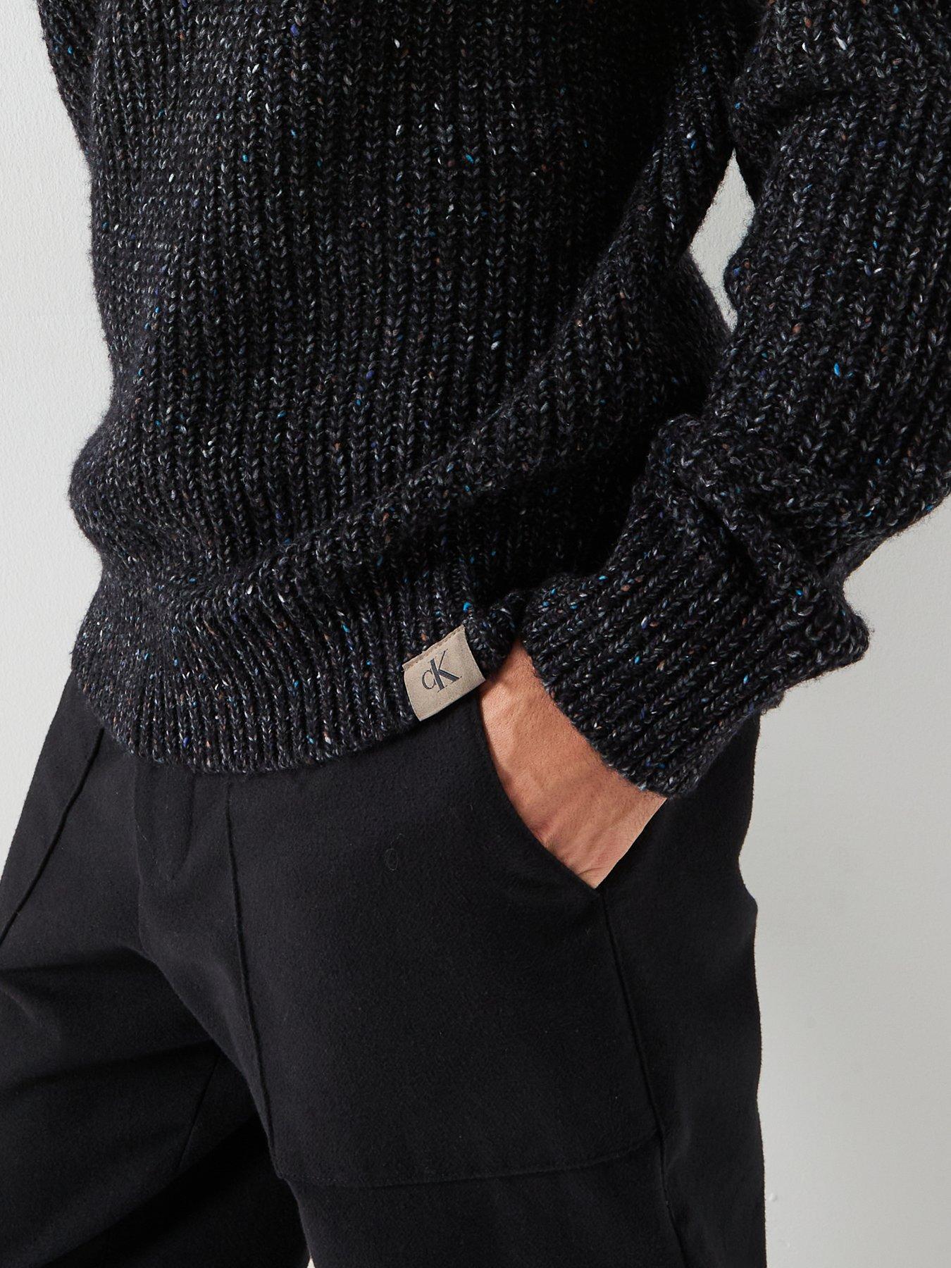 Image 4 of 6 of Calvin Klein Jeans Novelty Yarn Raglan Crew Knitted Jumper - Black