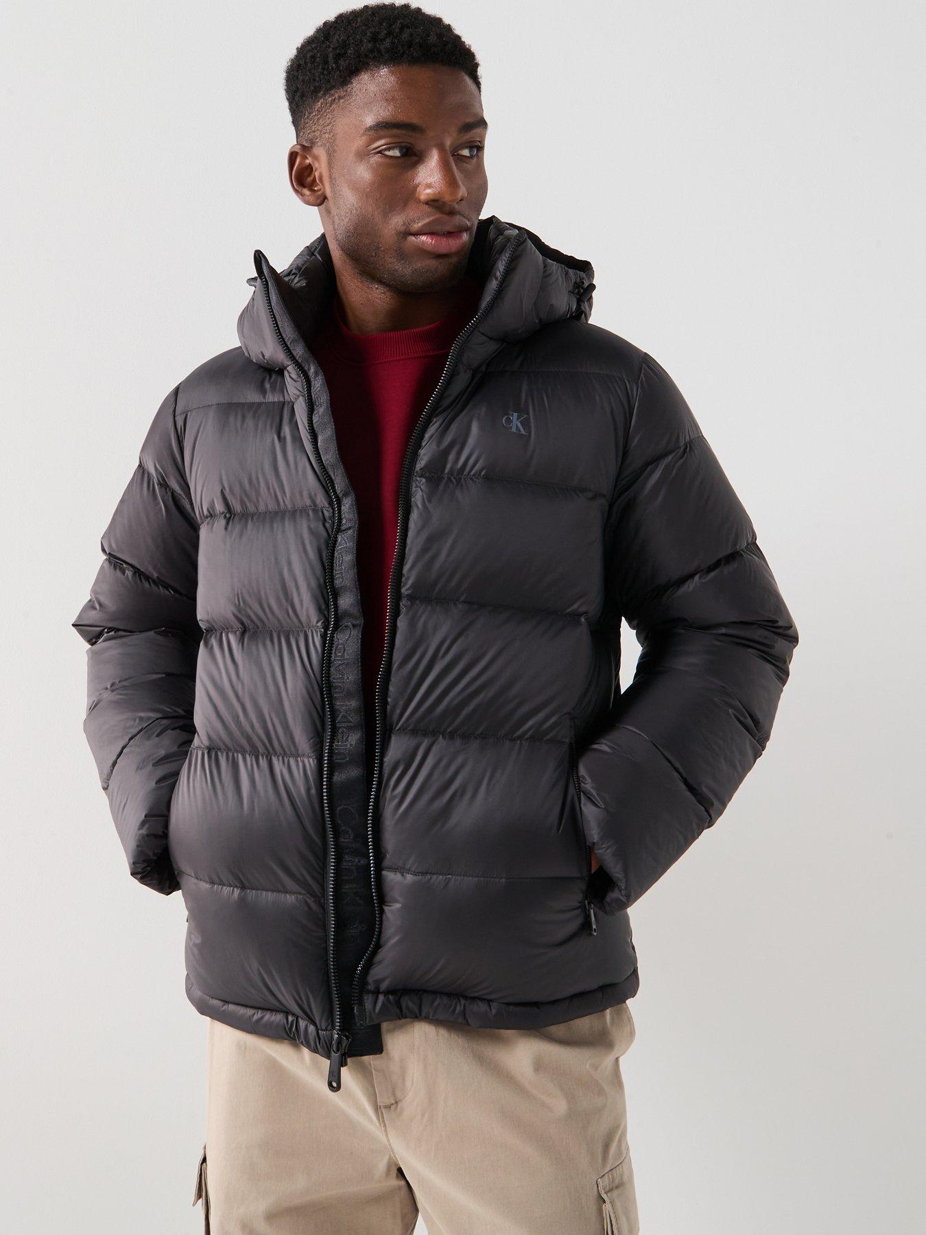 Calvin Klein Jeans Nylon Zip Off Hood Down Quilted Jacket - Black