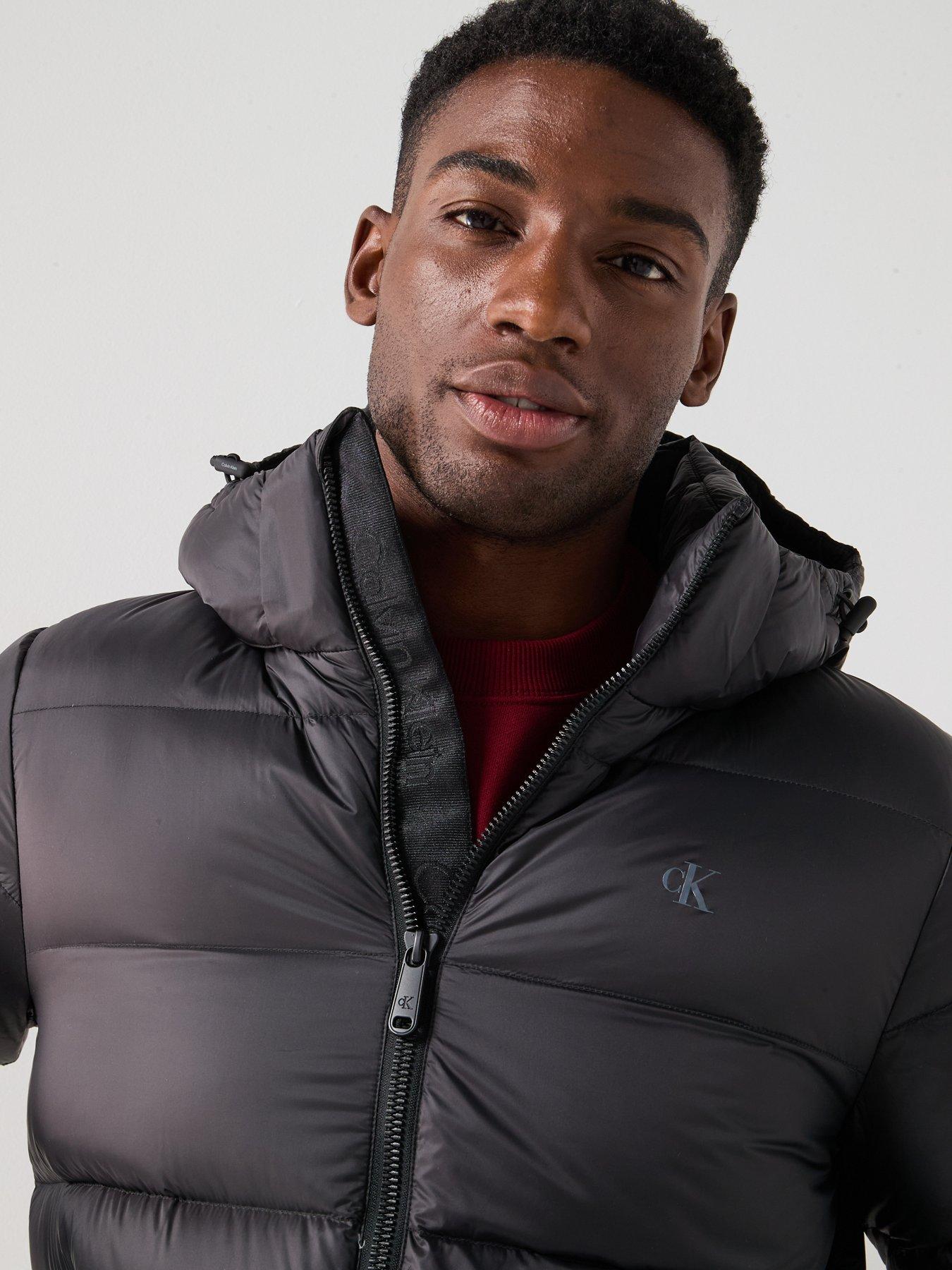 Image 4 of 6 of Calvin Klein Jeans Nylon Zip Off Hood Down Quilted Jacket - Black
