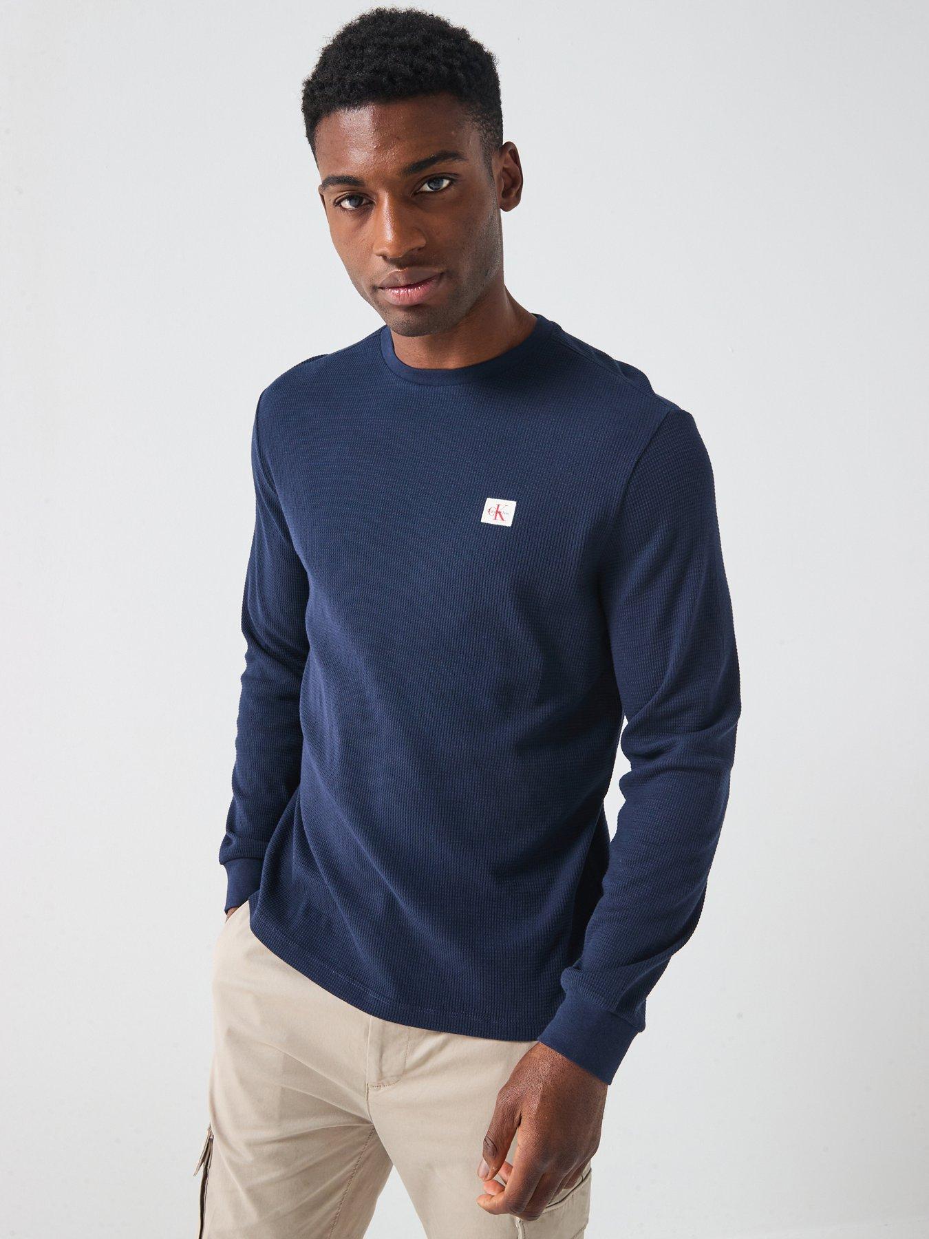 Calvin Klein Jeans Waffle Badge Long Sleeve T-Shirt Navy Very