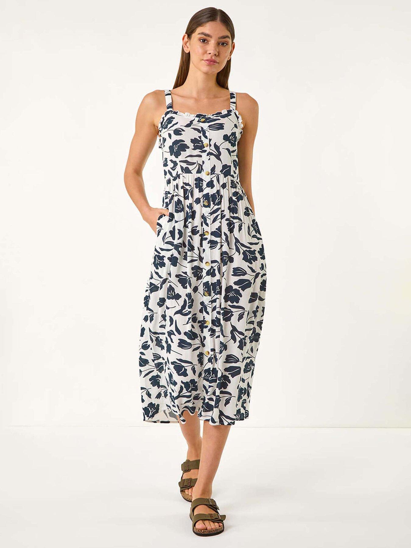 Image of Roman Floral Print Midi Sundress - White
