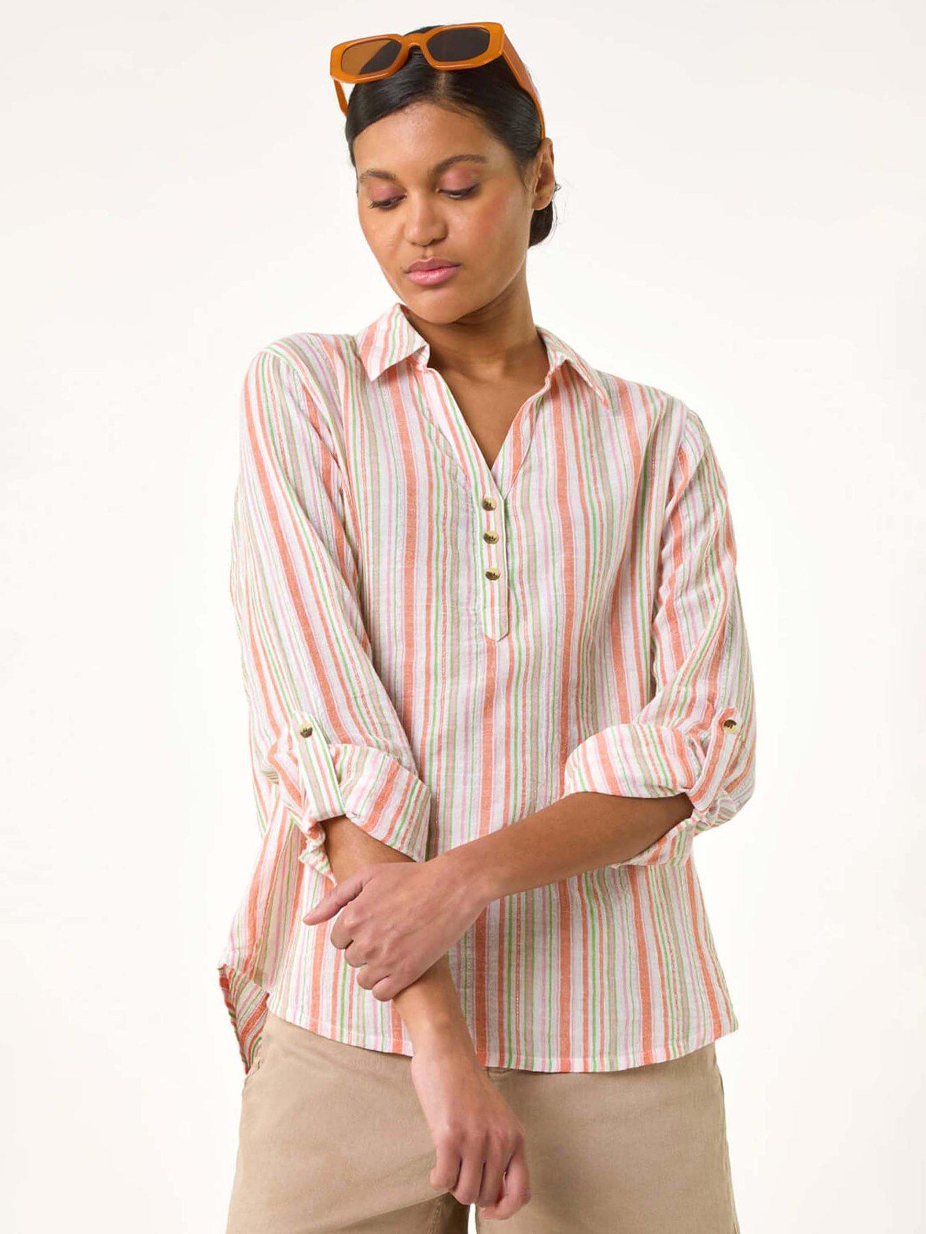 undefined Vertical Stripe Collared Shirt - Orange
