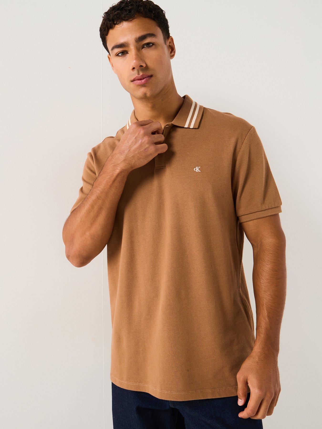 Calvin Klein Jeans Monogram Pique Tipped Polo Shirt - Beige