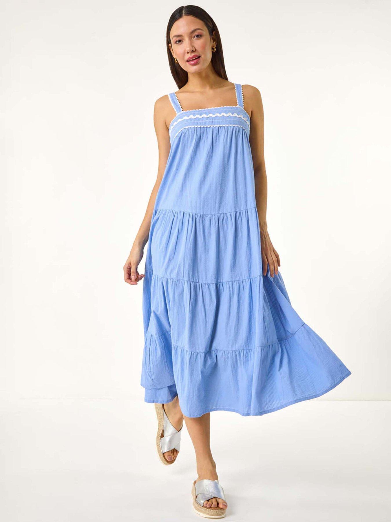 undefined Ric Rac Trim Midi Dress - Blue