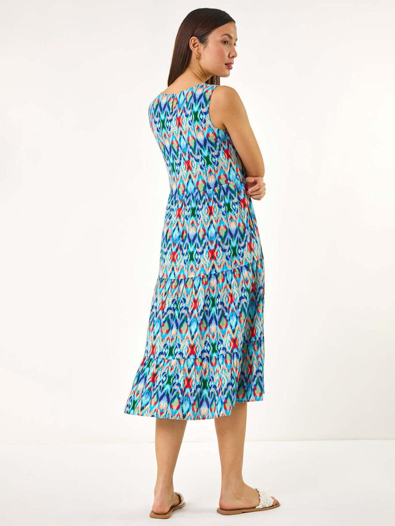 Image 2 of 5 of Roman Abstract Print Smock Midi Dress - Blue