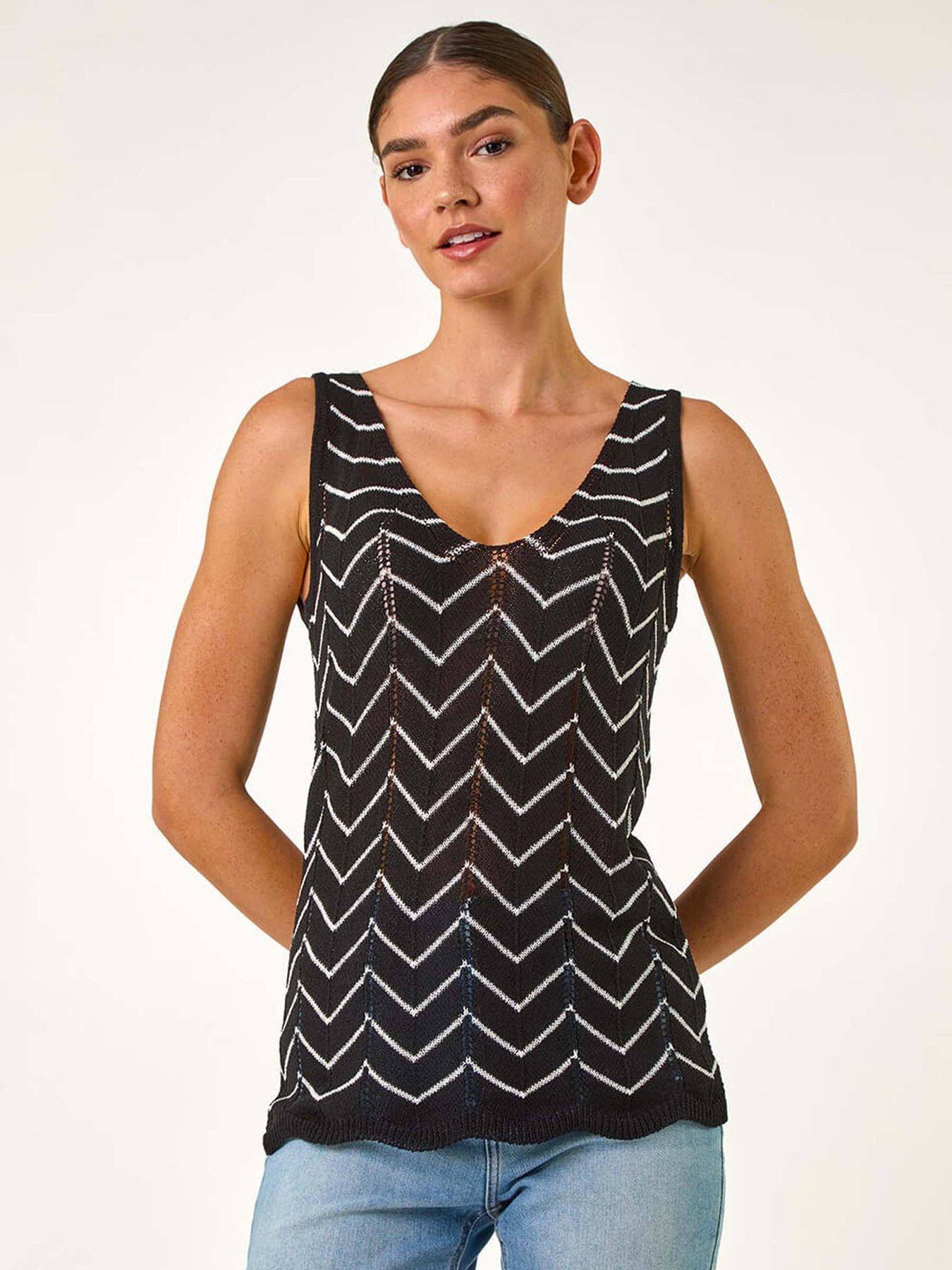 Roman Longline Zig Zag Knit Vest Black Very