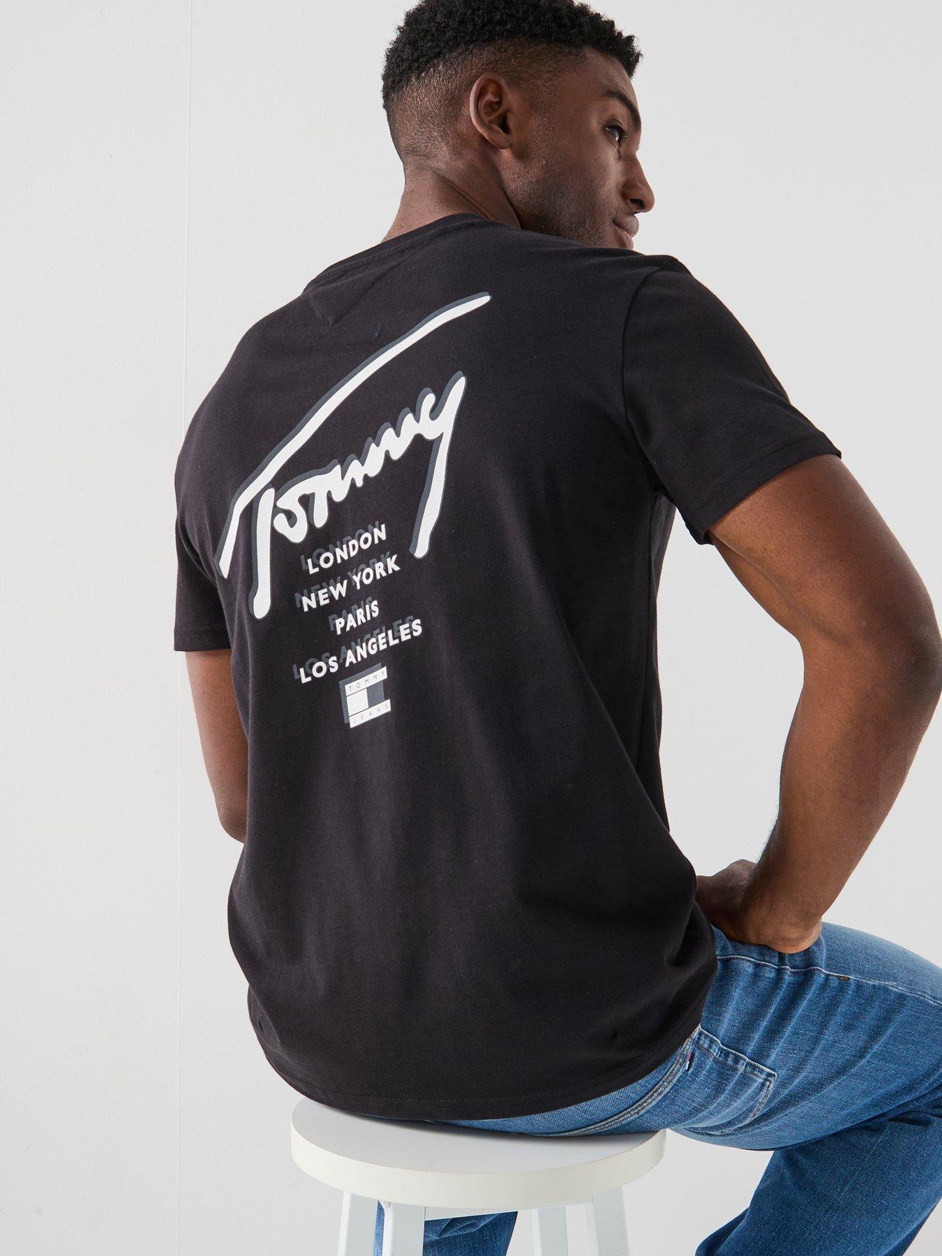 Image 1 of 6 of Tommy Jeans Regular Sign City Back Print T-Shirt - Black