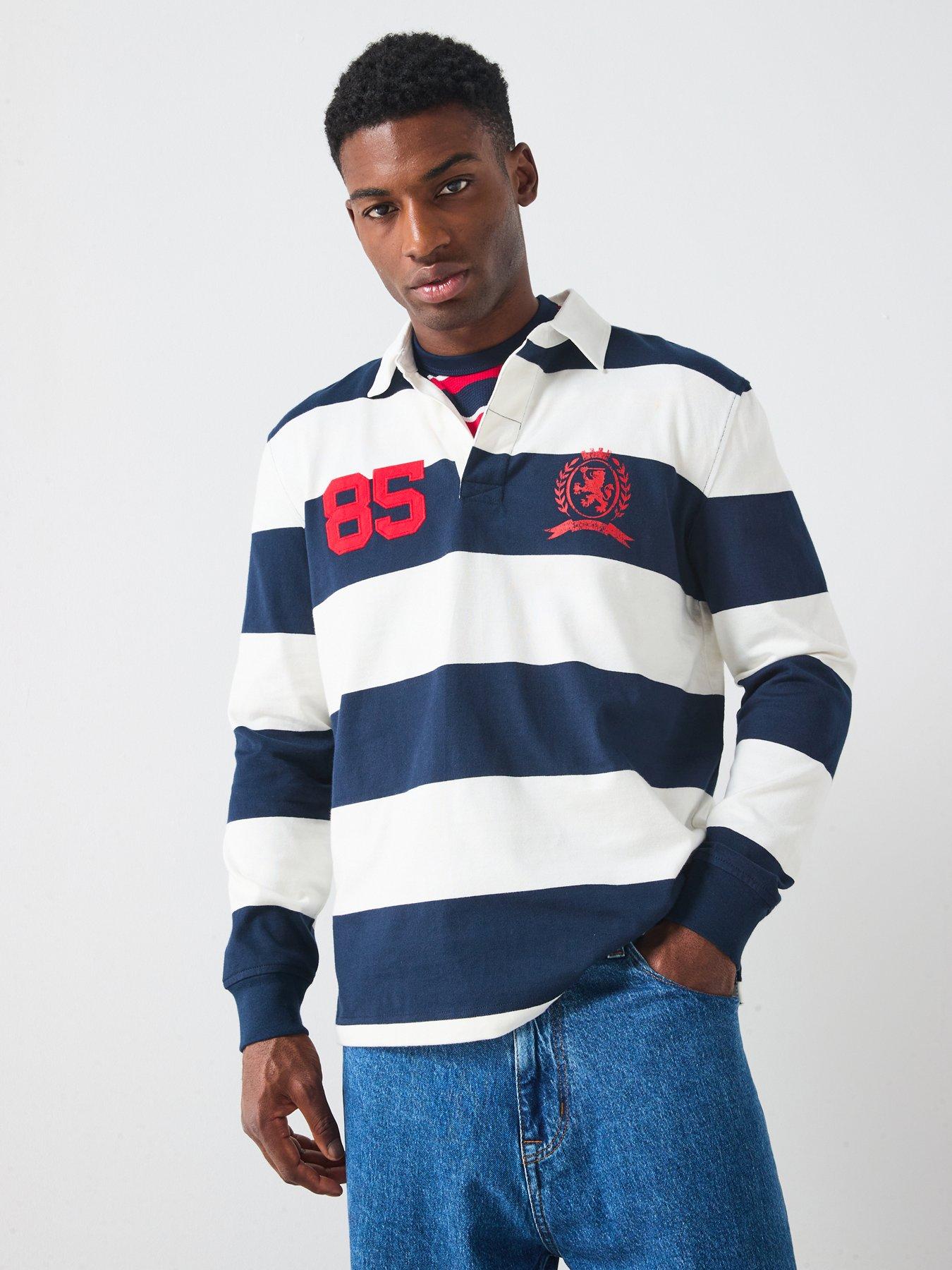 undefined Tommy Jeans Regular Fit Rugger Stripe Long Sleeve Polo Shirt - Navy