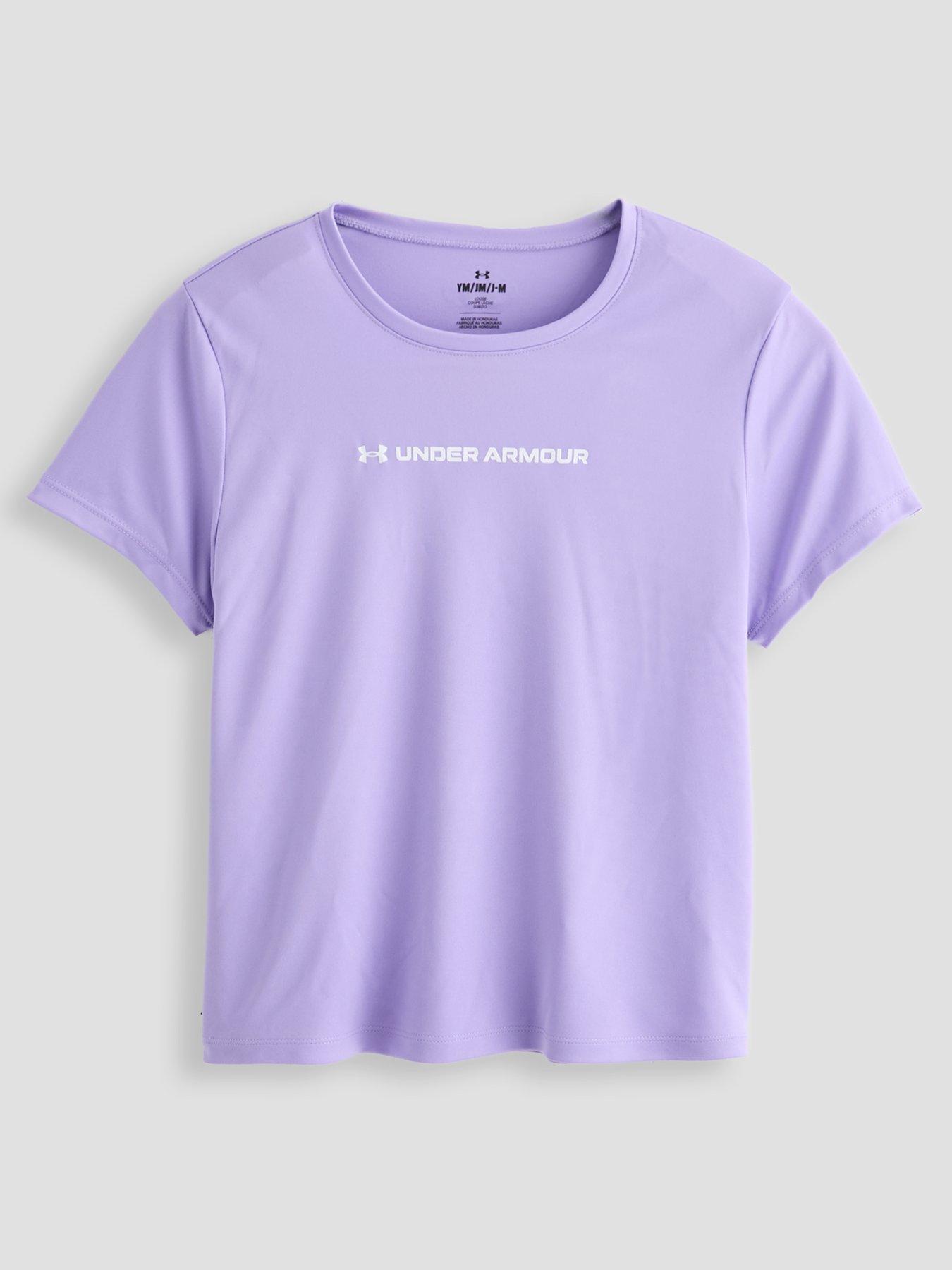 UNDER ARMOUR Junior Girls Training Tech Wordmark Graphic T-Shirt, Purple, Size L