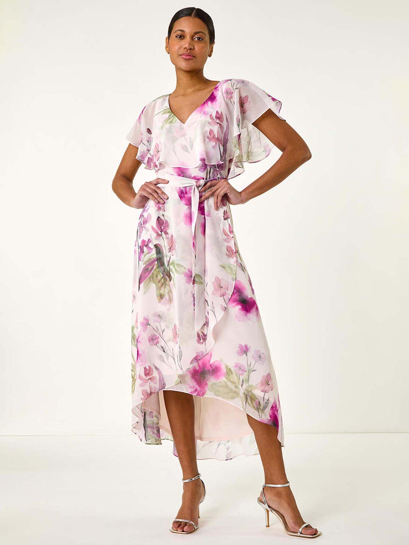 Roman Floral Print Wrap Midi Dress - Pink | Very