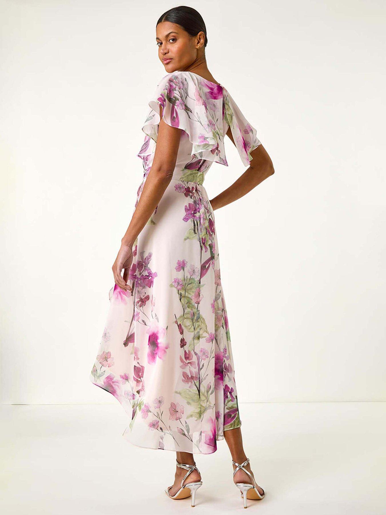 Roman Floral Print Wrap Midi Dress - Pink | Very
