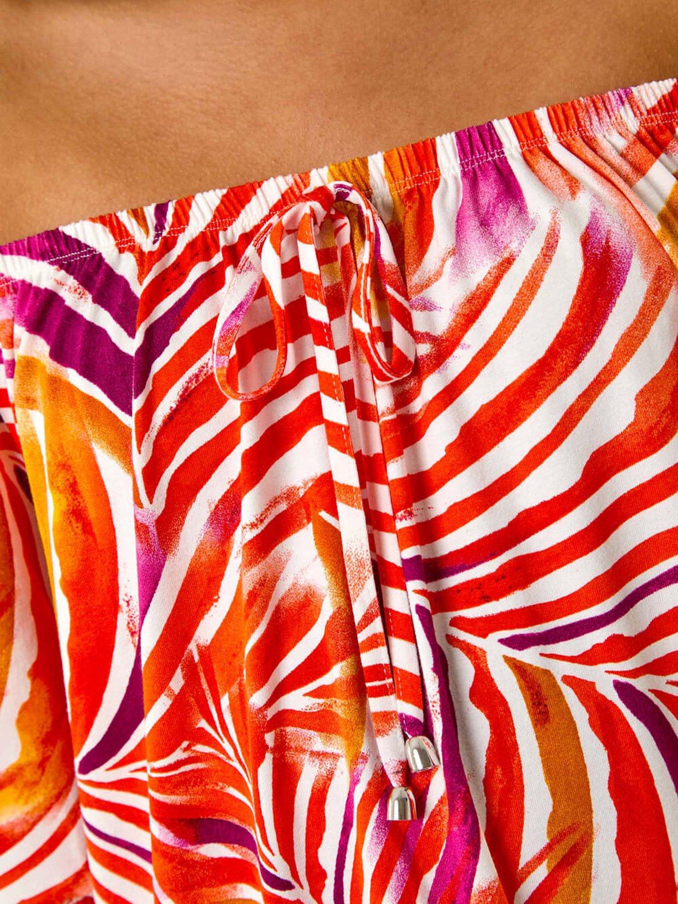 Image 5 of 5 of Roman Floral Print Bardot Stretch Top - Red
