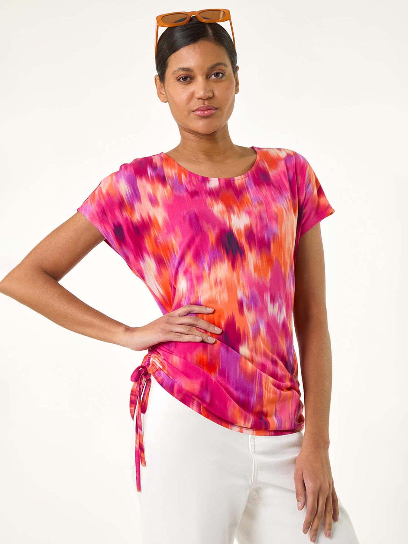 undefined Abstract Print Side Tie Detail Top - Pink