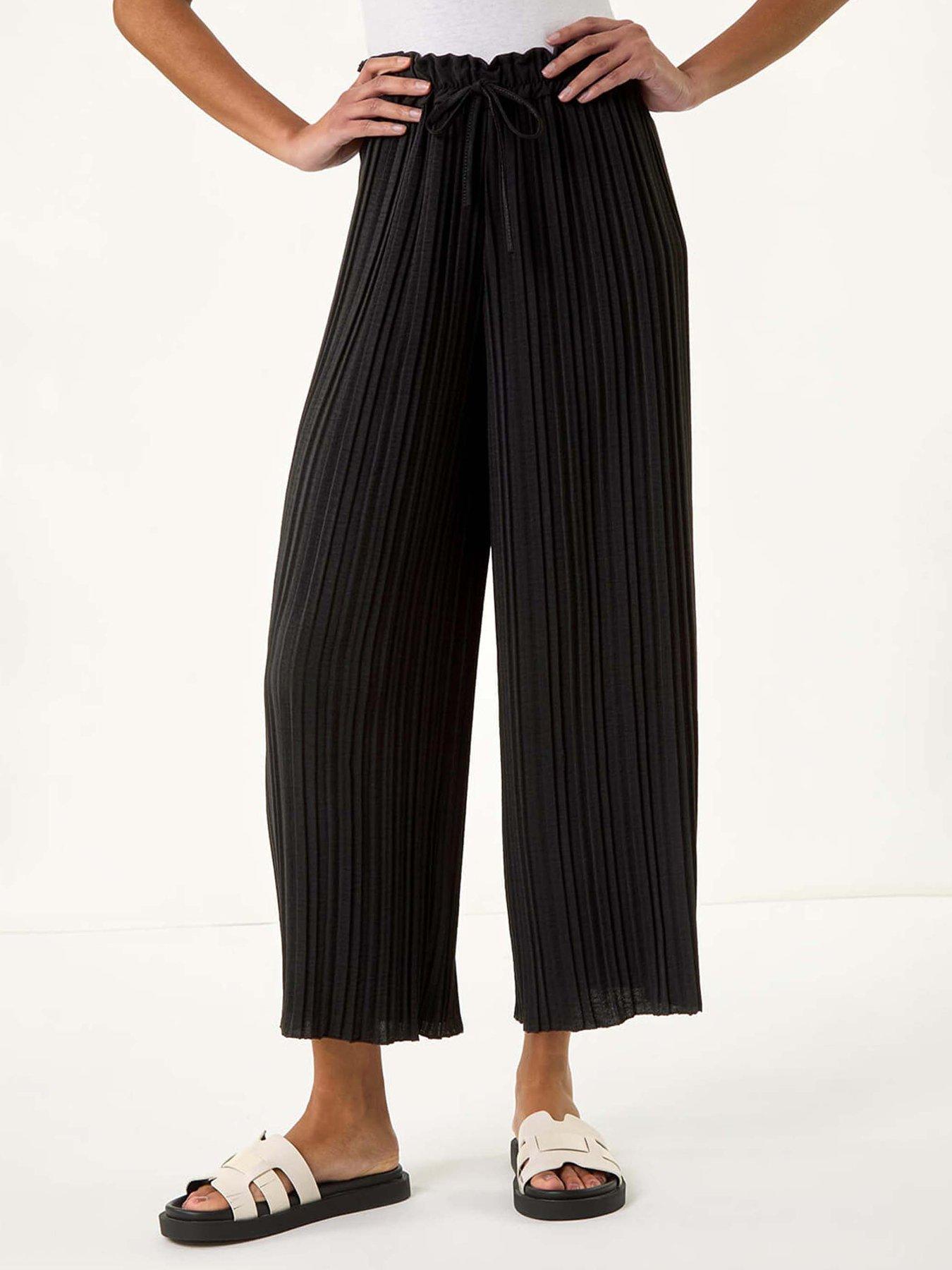 undefined Pleated Wide Leg Culottes - Black