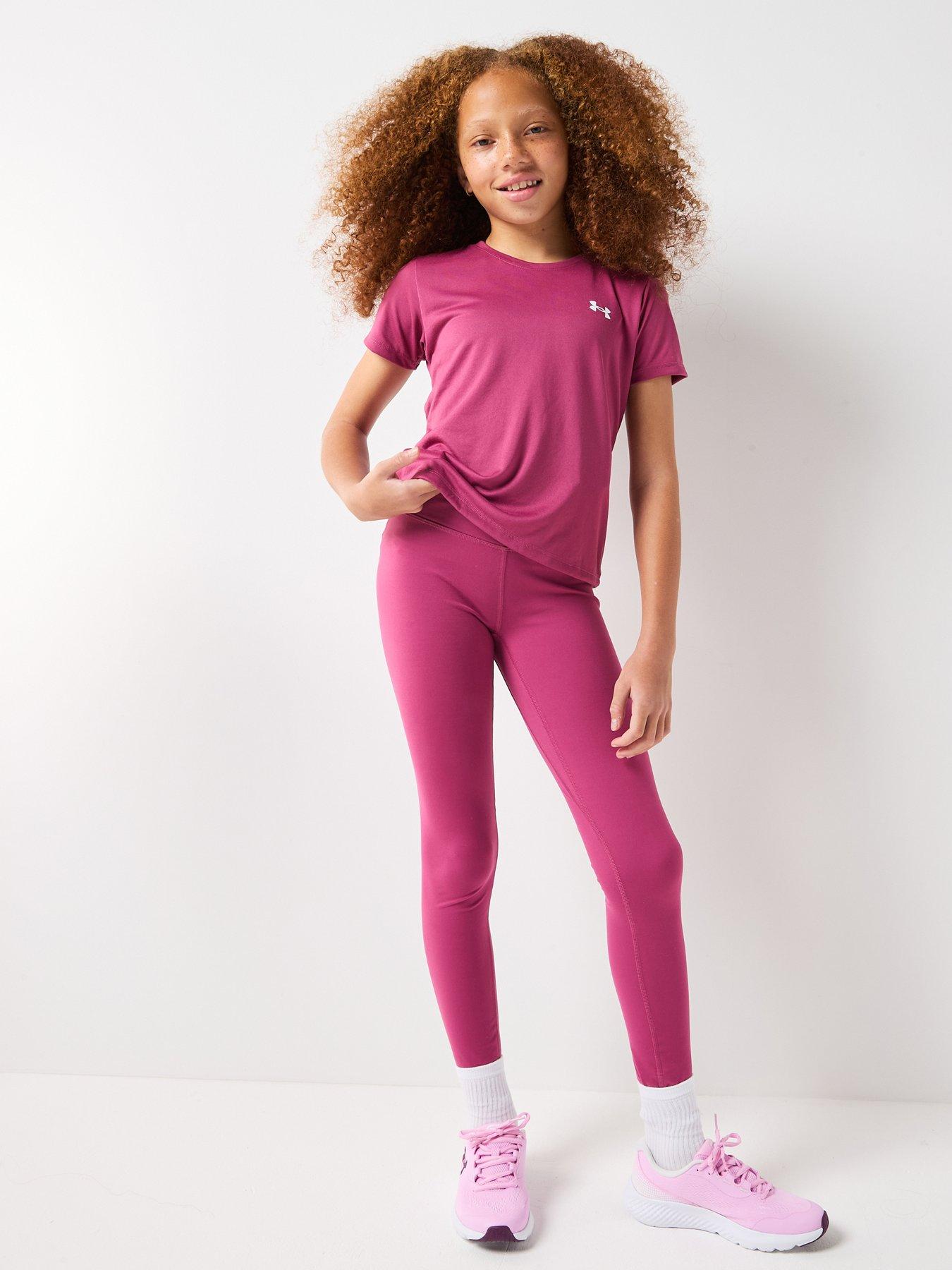 Under Armour Junior Girls Training Motion Branded Tights - Burgundy