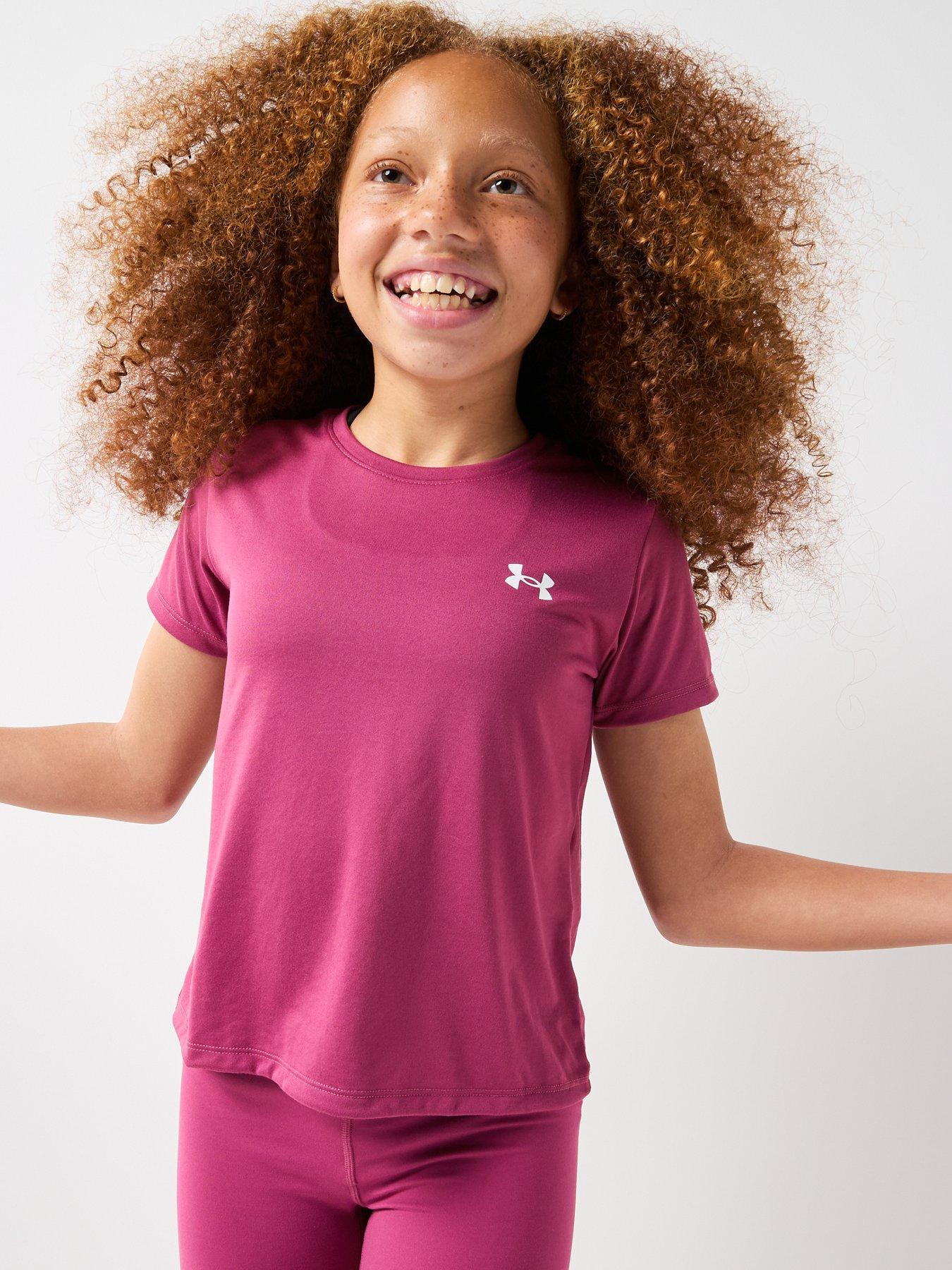 UNDER ARMOUR Junior Logo Short Sleeve Training, Burgundy, Size Xs