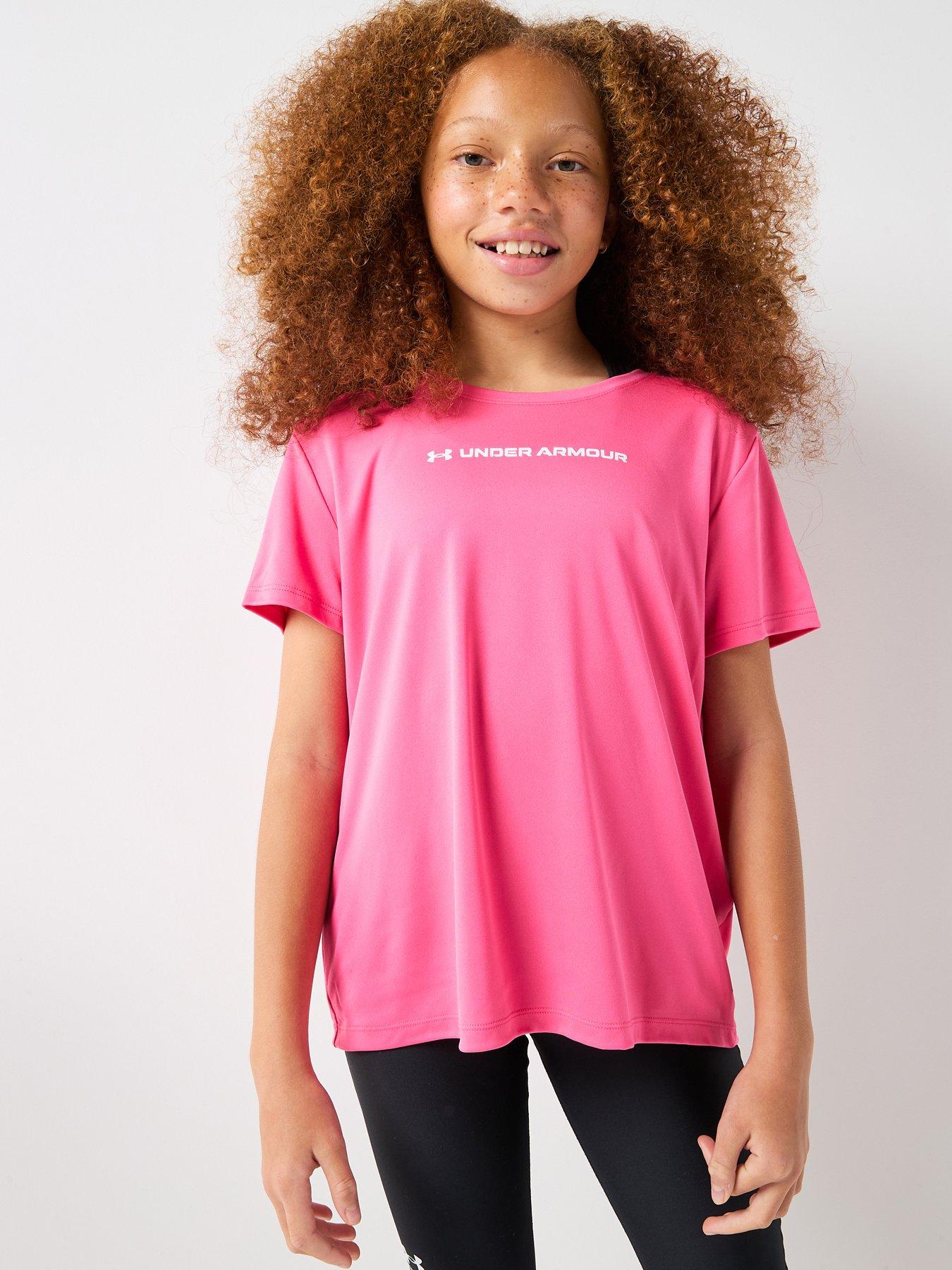 UNDER ARMOUR: Junior Girls Training Tech Wordmark Graphic T-Shirt - Pink