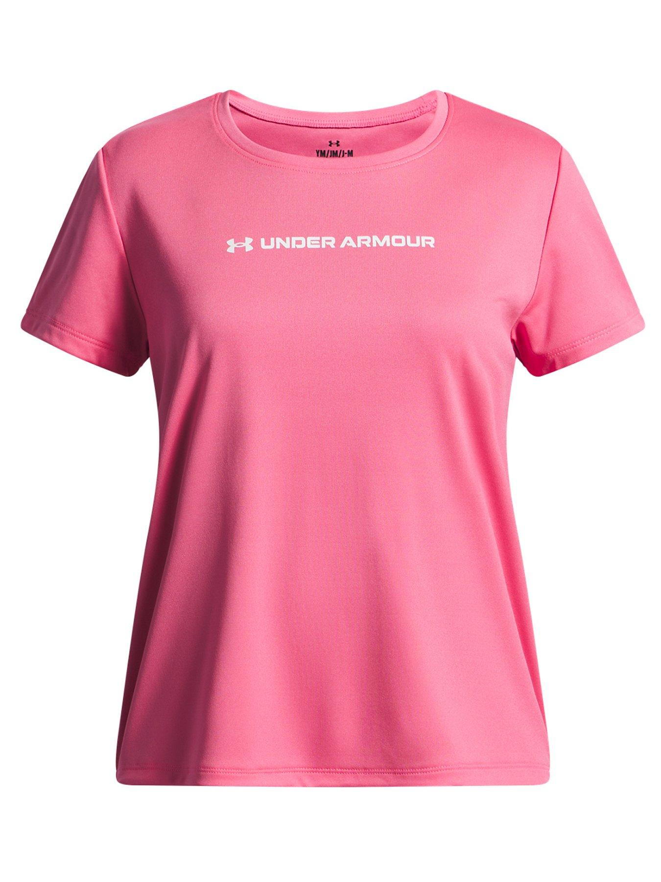 UNDER ARMOUR Junior Girls Training Tech Wordmark Graphic T-Shirt - Pink