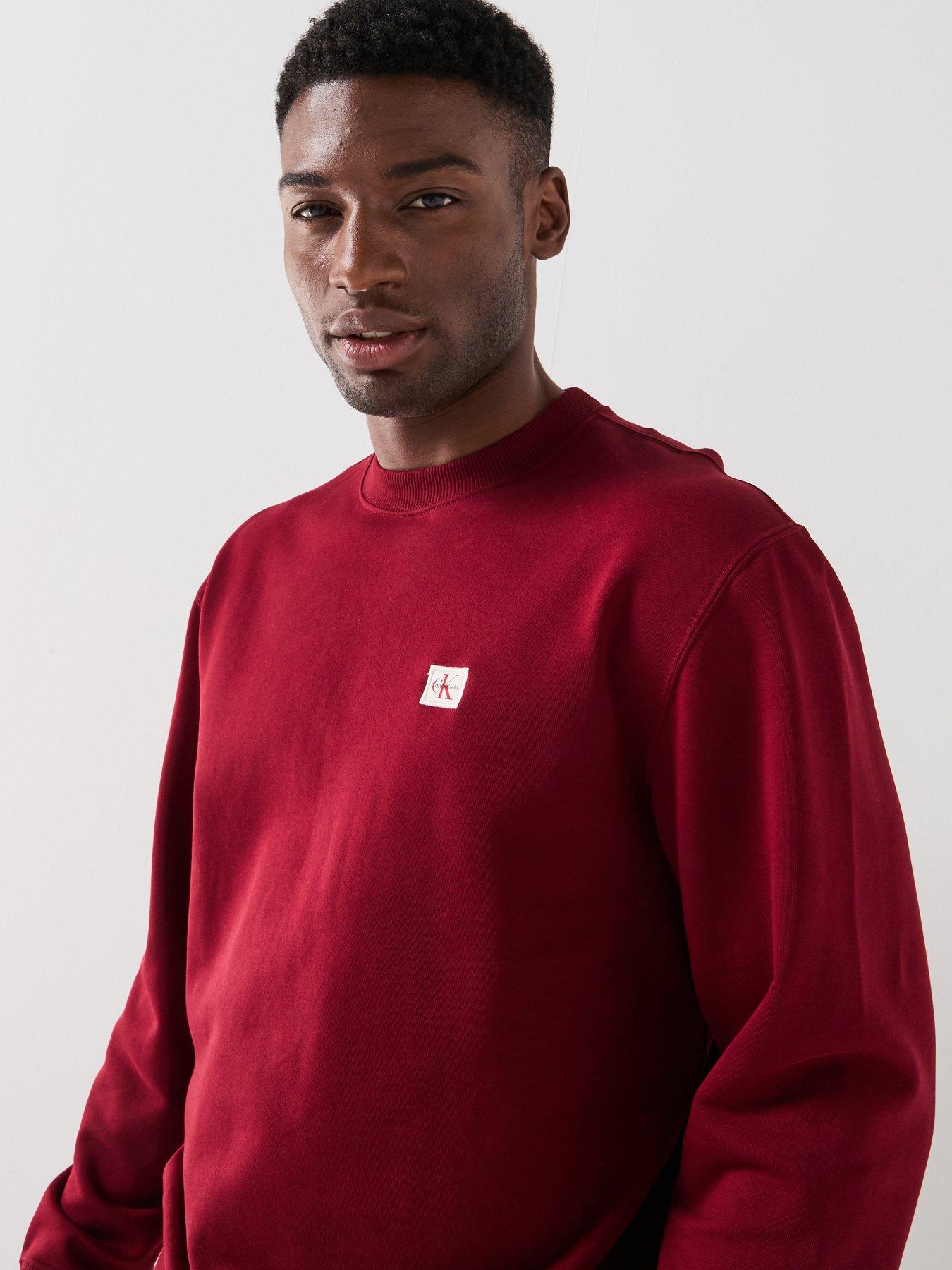 Calvin Klein Jeans Woven Badge Crew Neck Sweatshirt - Dark Red | Very