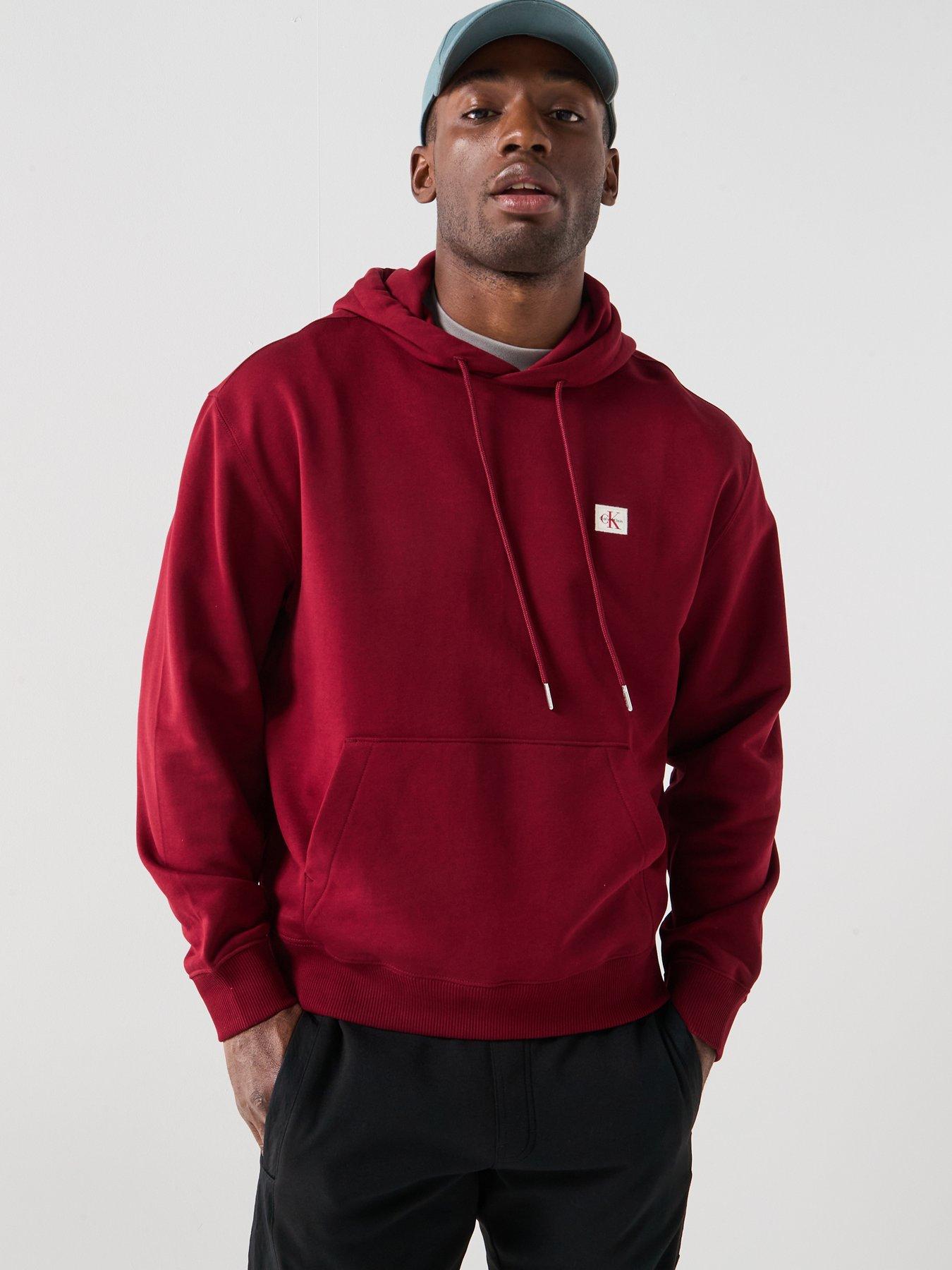 undefined Left Chest Woven Badge Overhead Hoodie - Dark Red