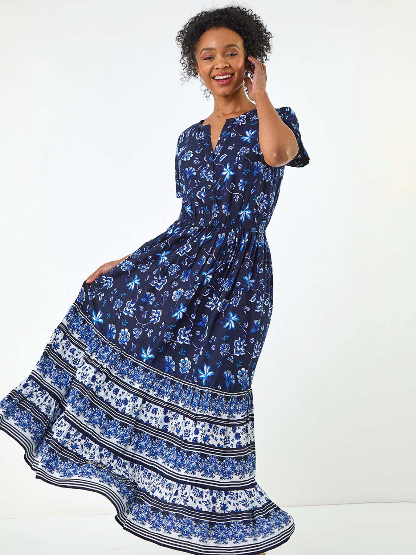 undefined Petite Floral Print Midi Dress - Navy